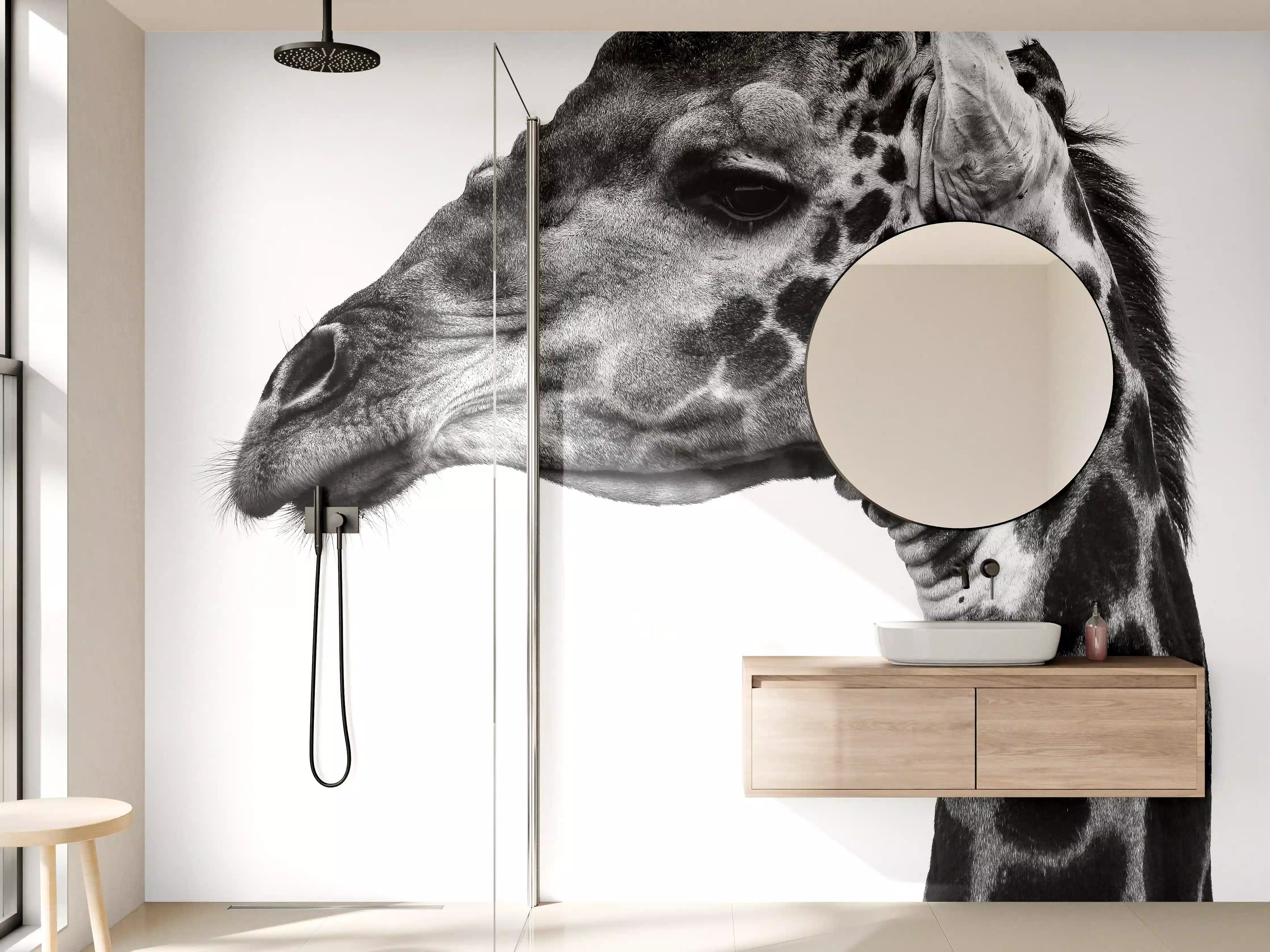 Wandverkleidung Bad - Giraffe - schwarz-weiß