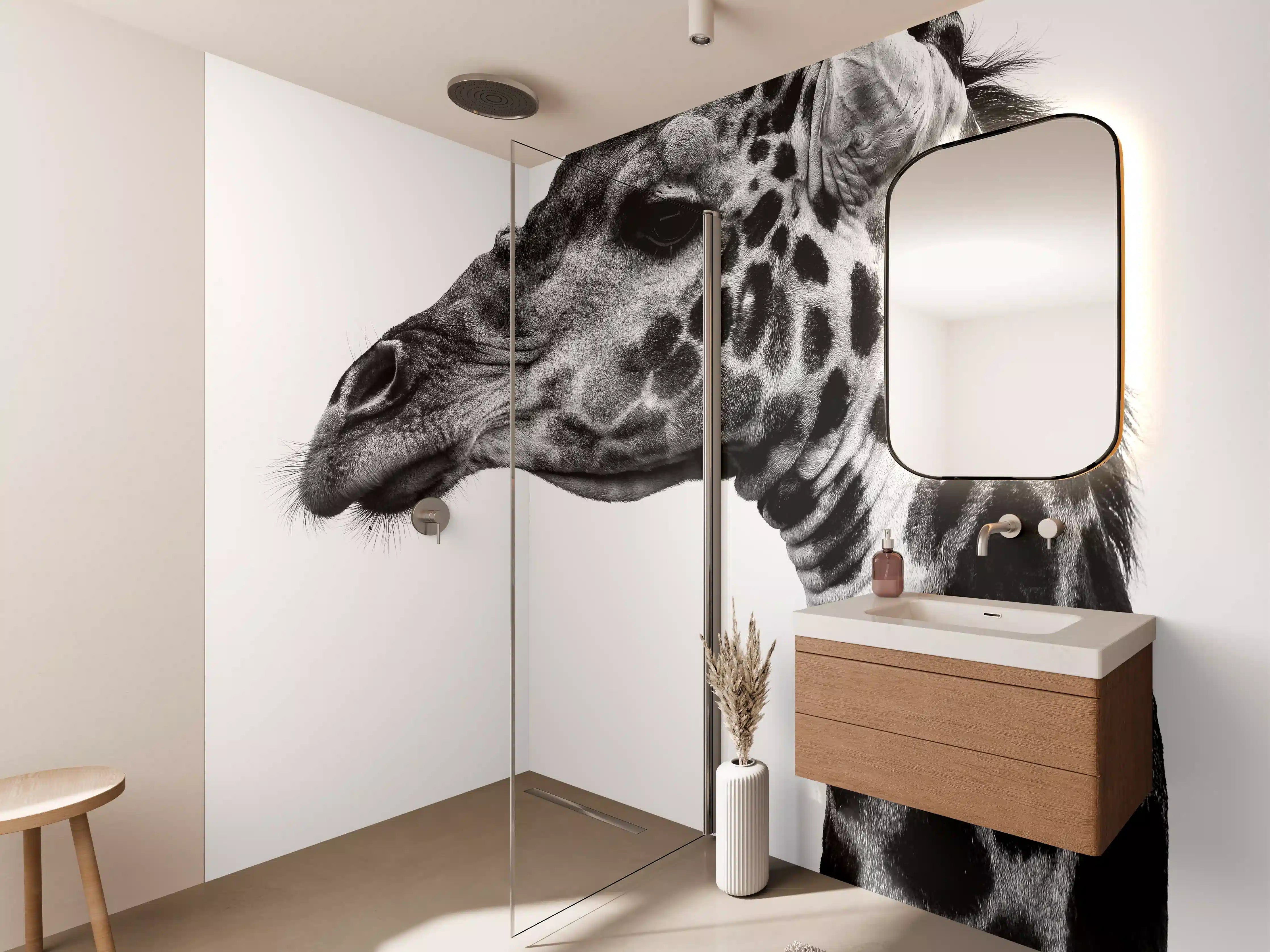 Wandverkleidung Bad - Giraffe - schwarz-weiß