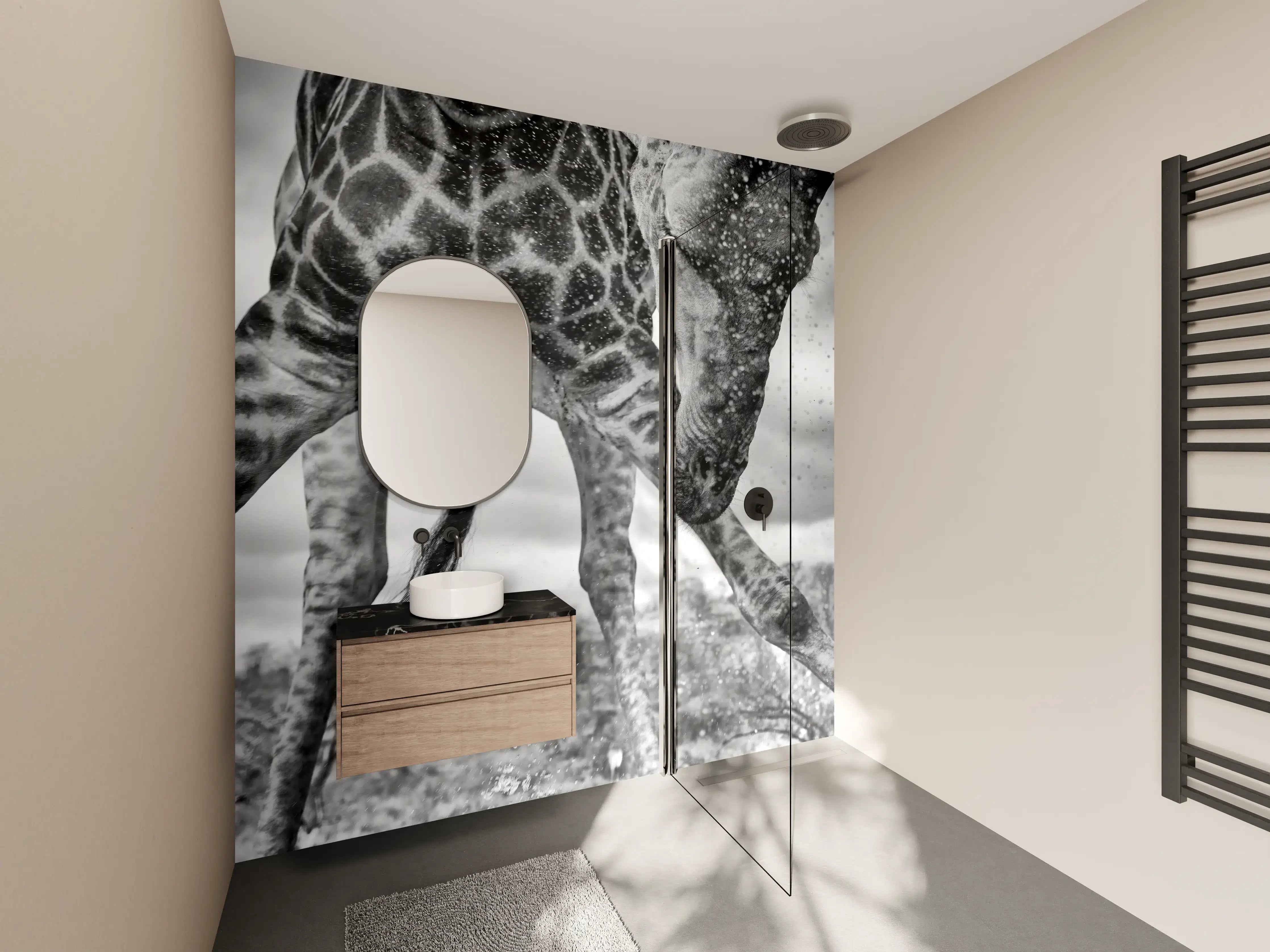 Wandverkleidung Bad - Giraffe Schwarz-Weiß Splish