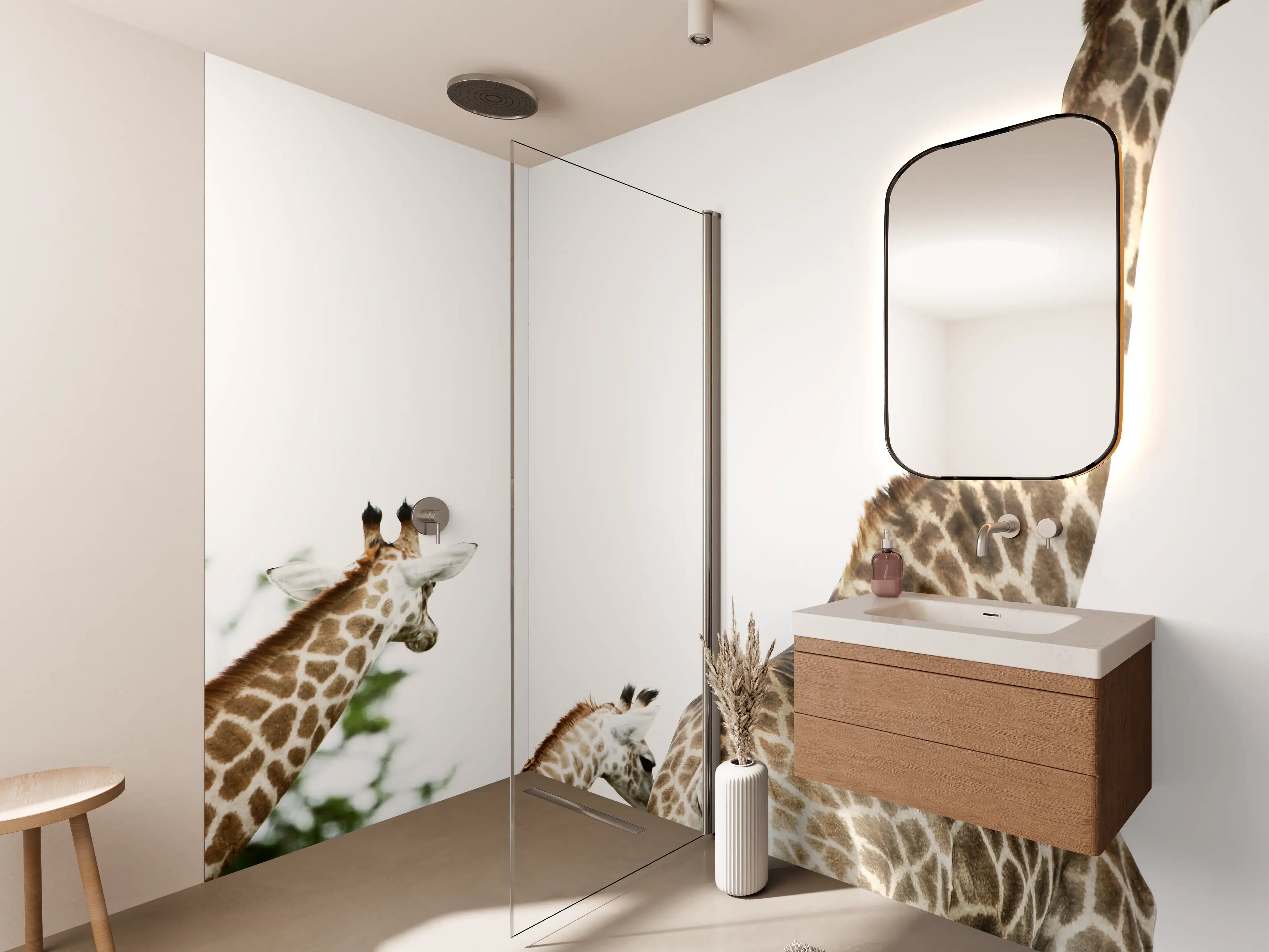 Wandverkleidung Bad - Giraffen Familie - hell