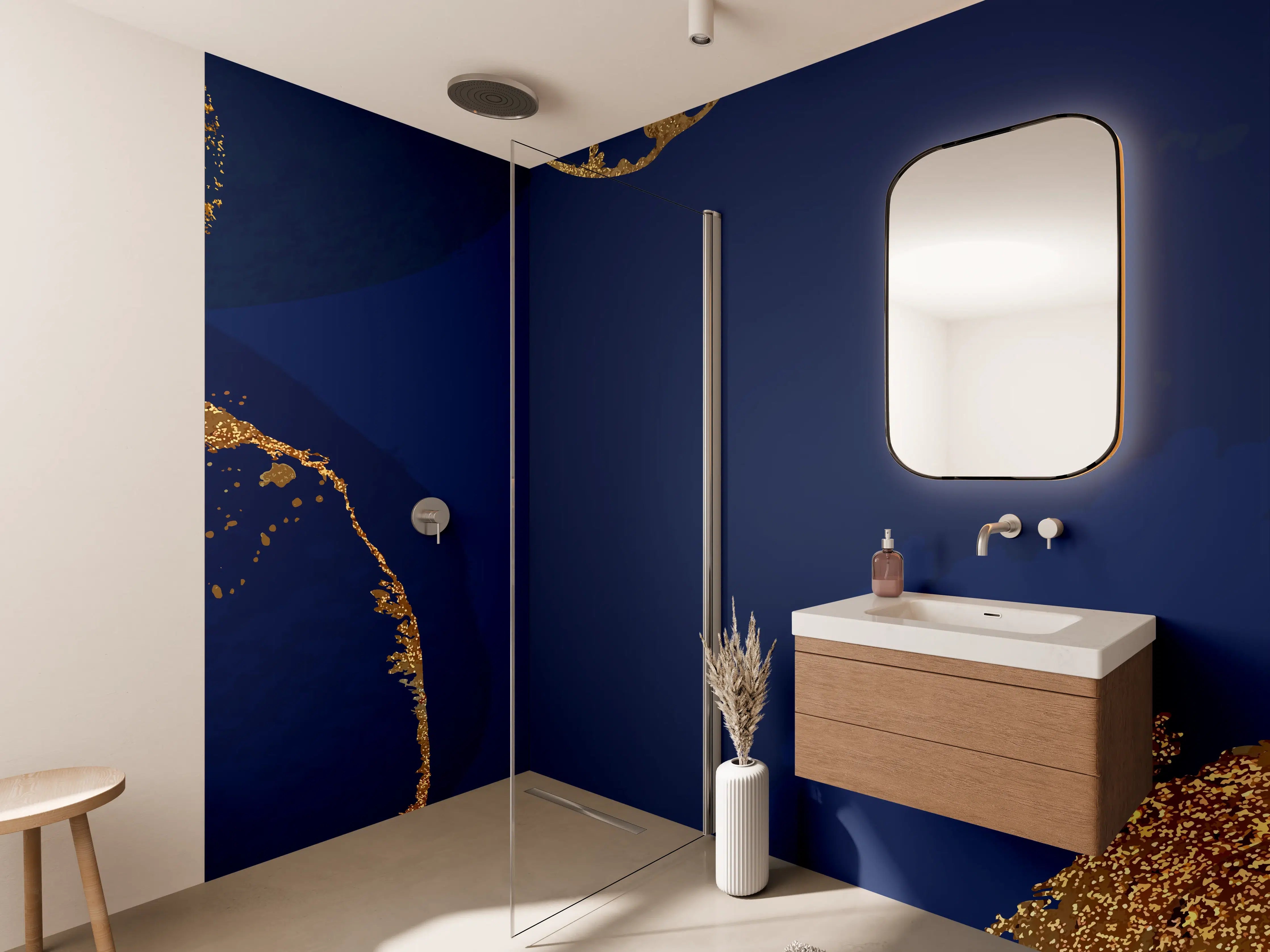 Wandverkleidung Bad - Gold-Blauer Abstrakter Entwurf