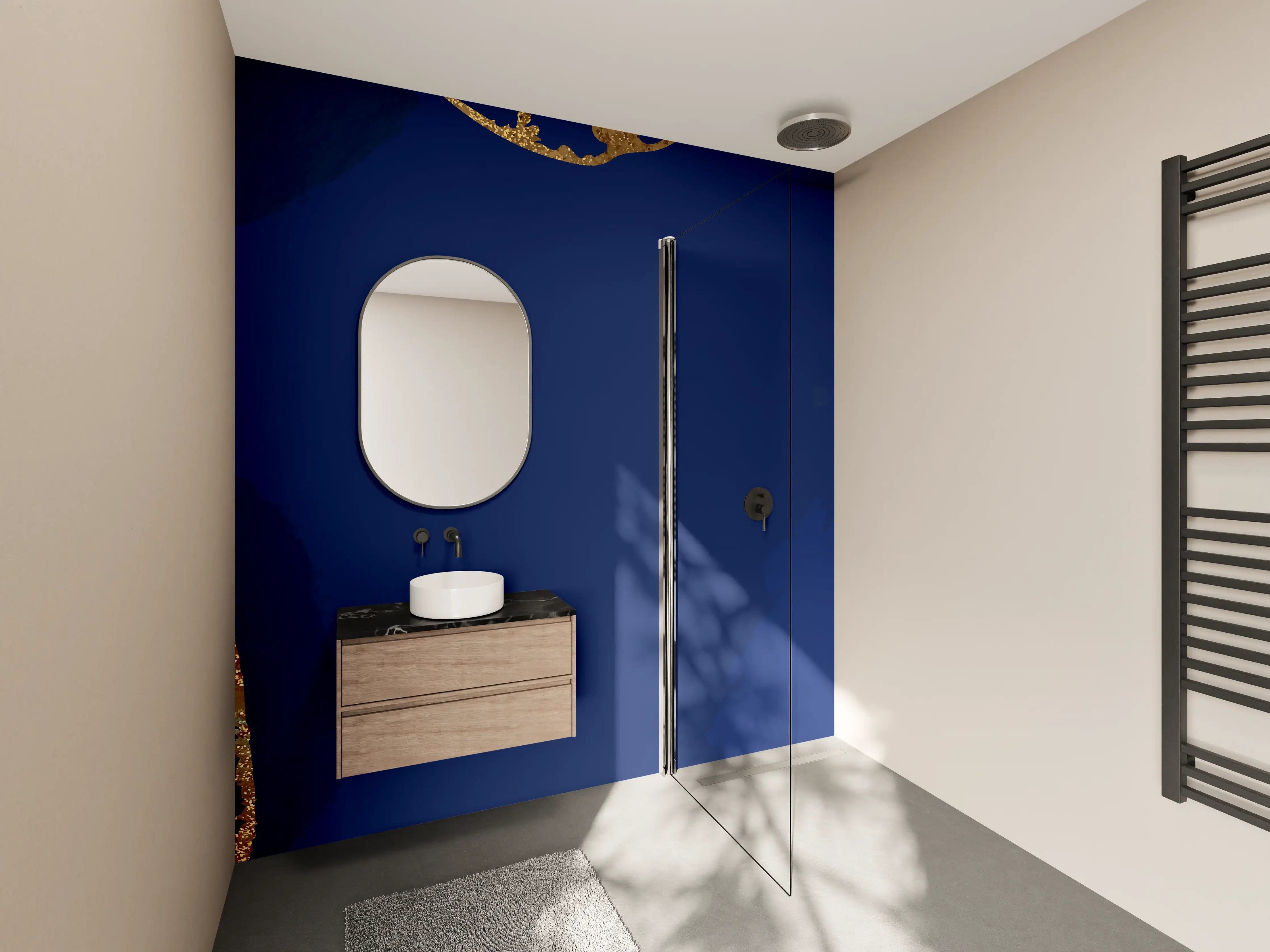 Wandverkleidung Bad - Gold-Blauer Abstrakter Entwurf
