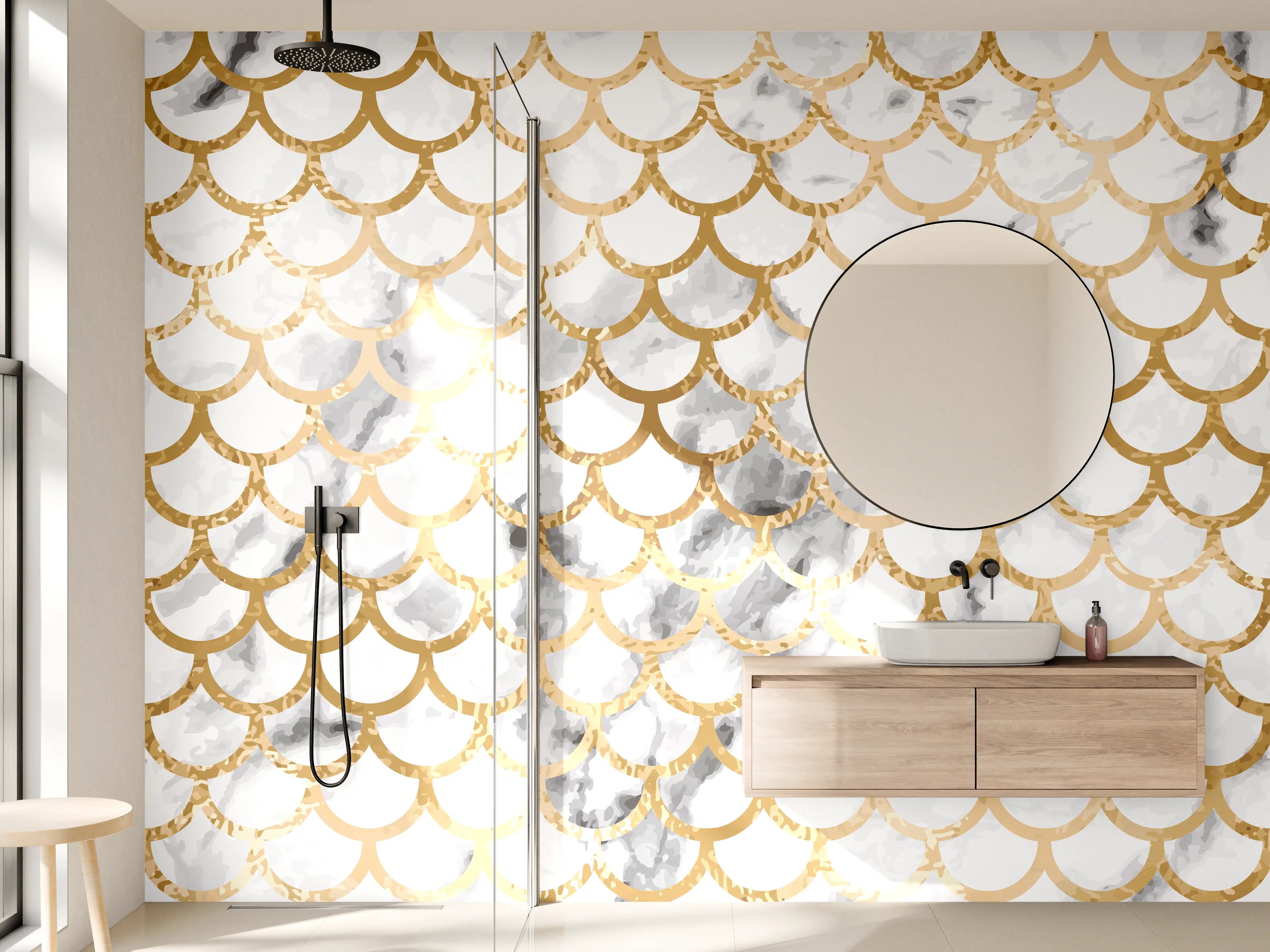 Wandverkleidung Bad - Gold Marmor Skala Muster