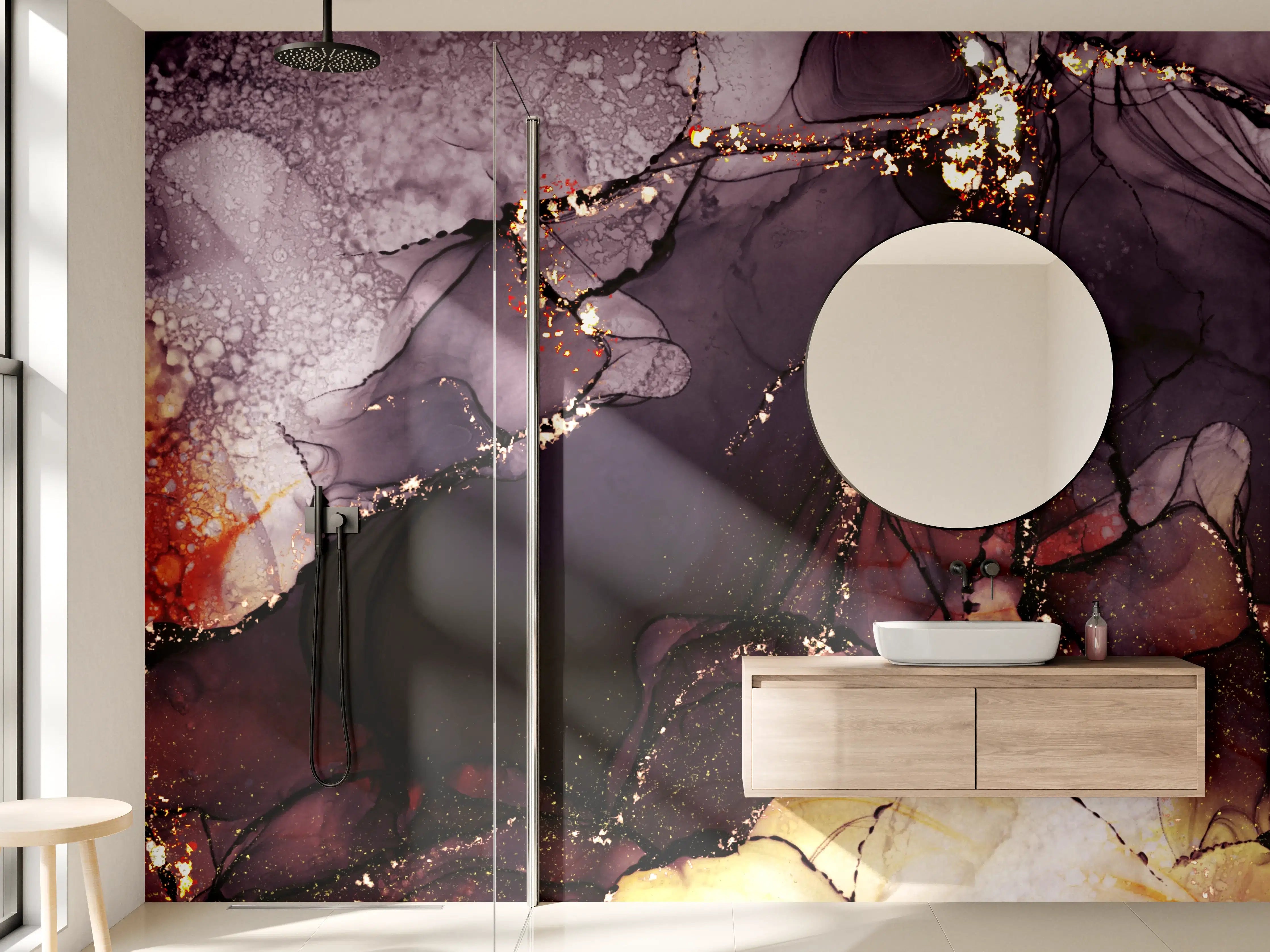 Wandverkleidung Bad - Gold-Schimmer Fluid Art Design