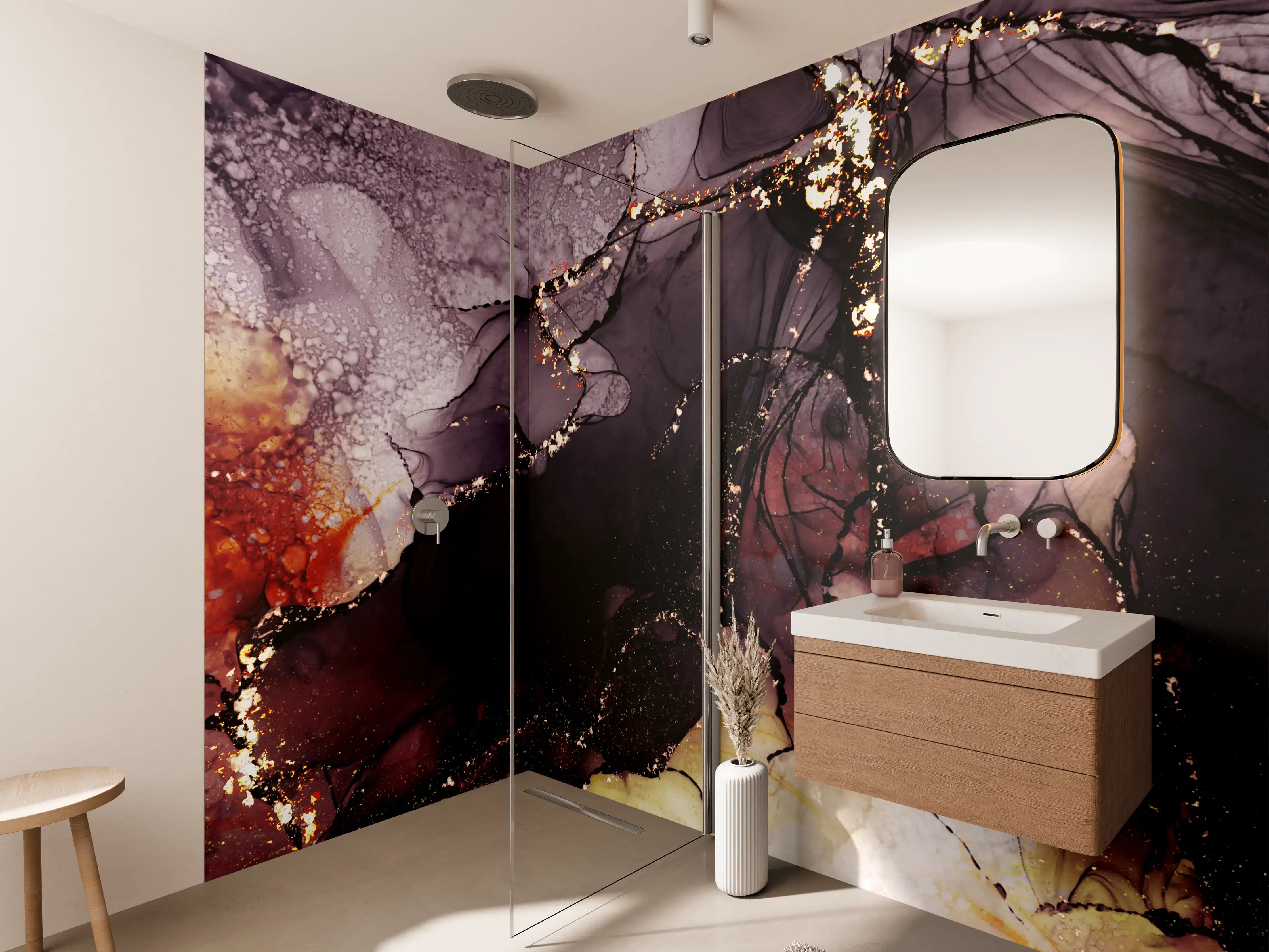 Wandverkleidung Bad - Gold-Schimmer Fluid Art Design
