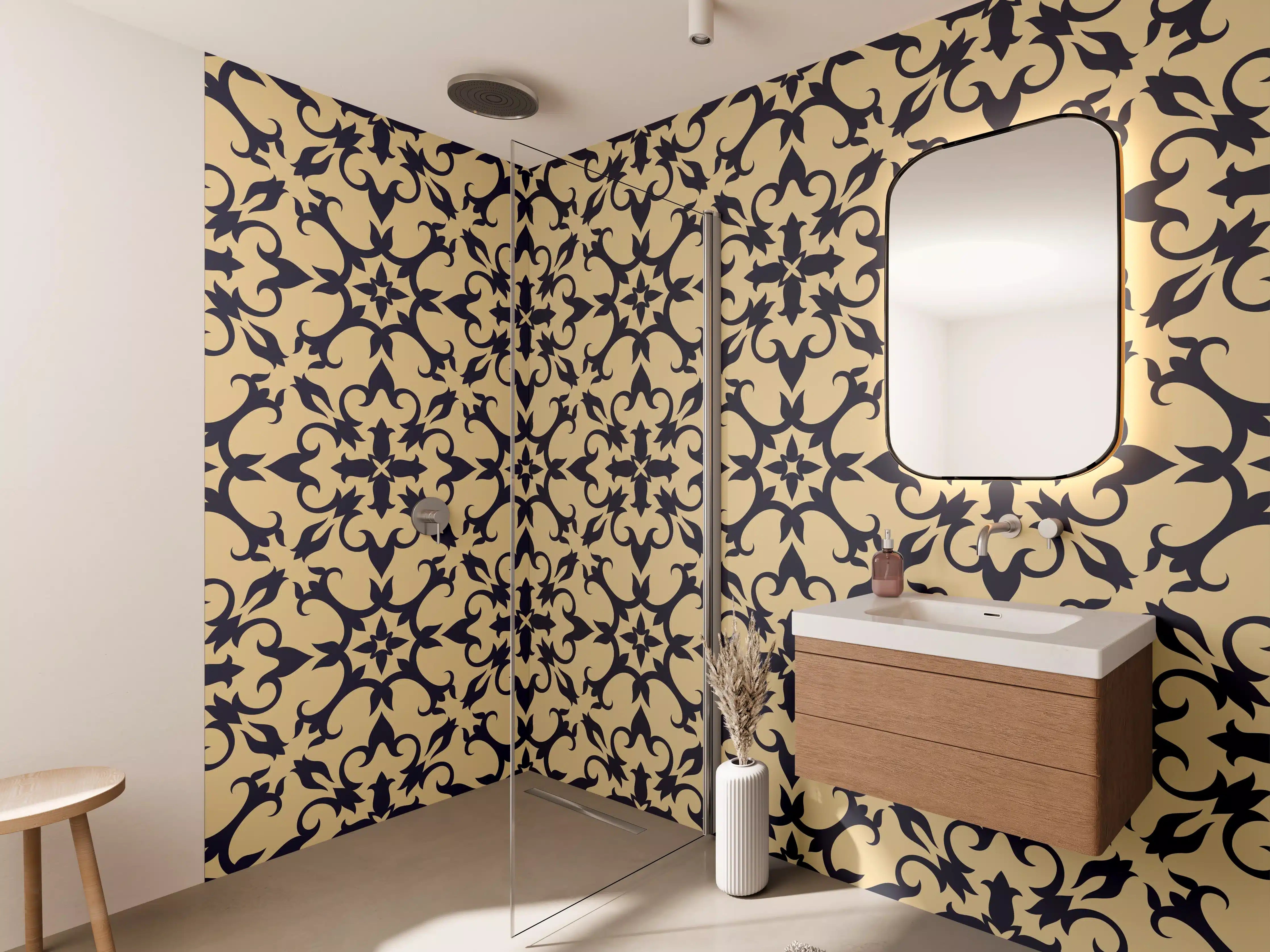 Wandverkleidung Bad - Gold-Schwarz Geometrisches Muster