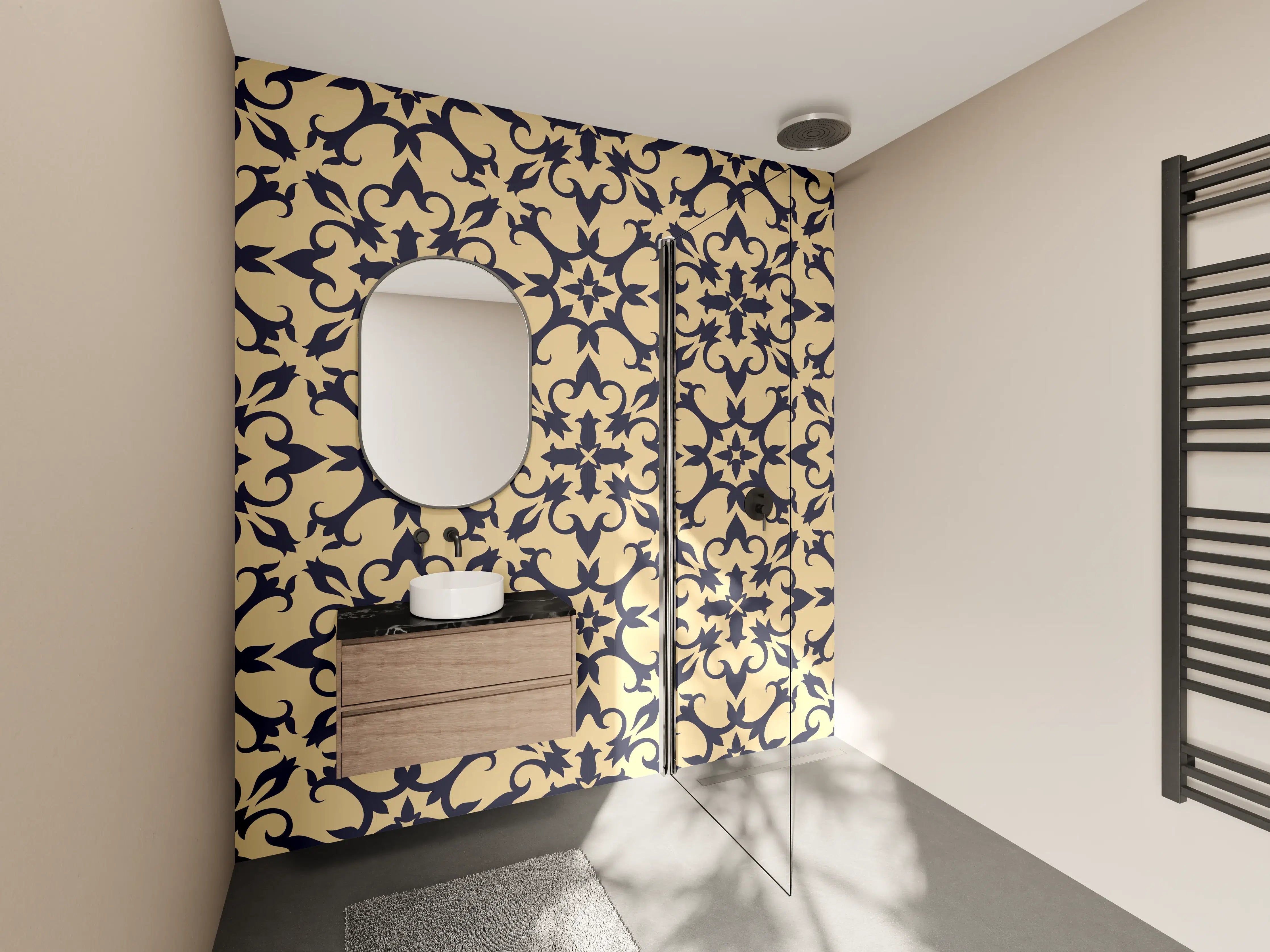 Wandverkleidung Bad - Gold-Schwarz Geometrisches Muster