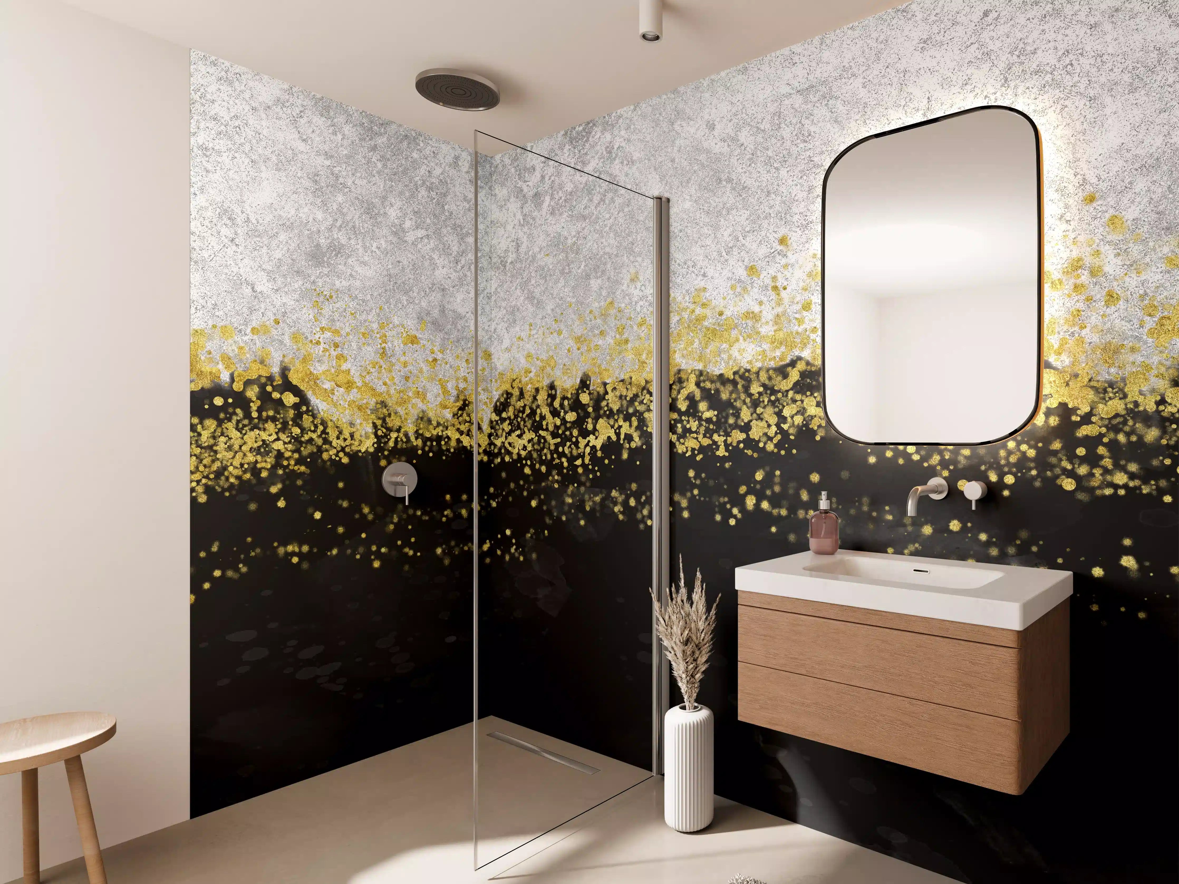 Wandverkleidung Bad - Gold-Schwarz-Weiß Resin Geode