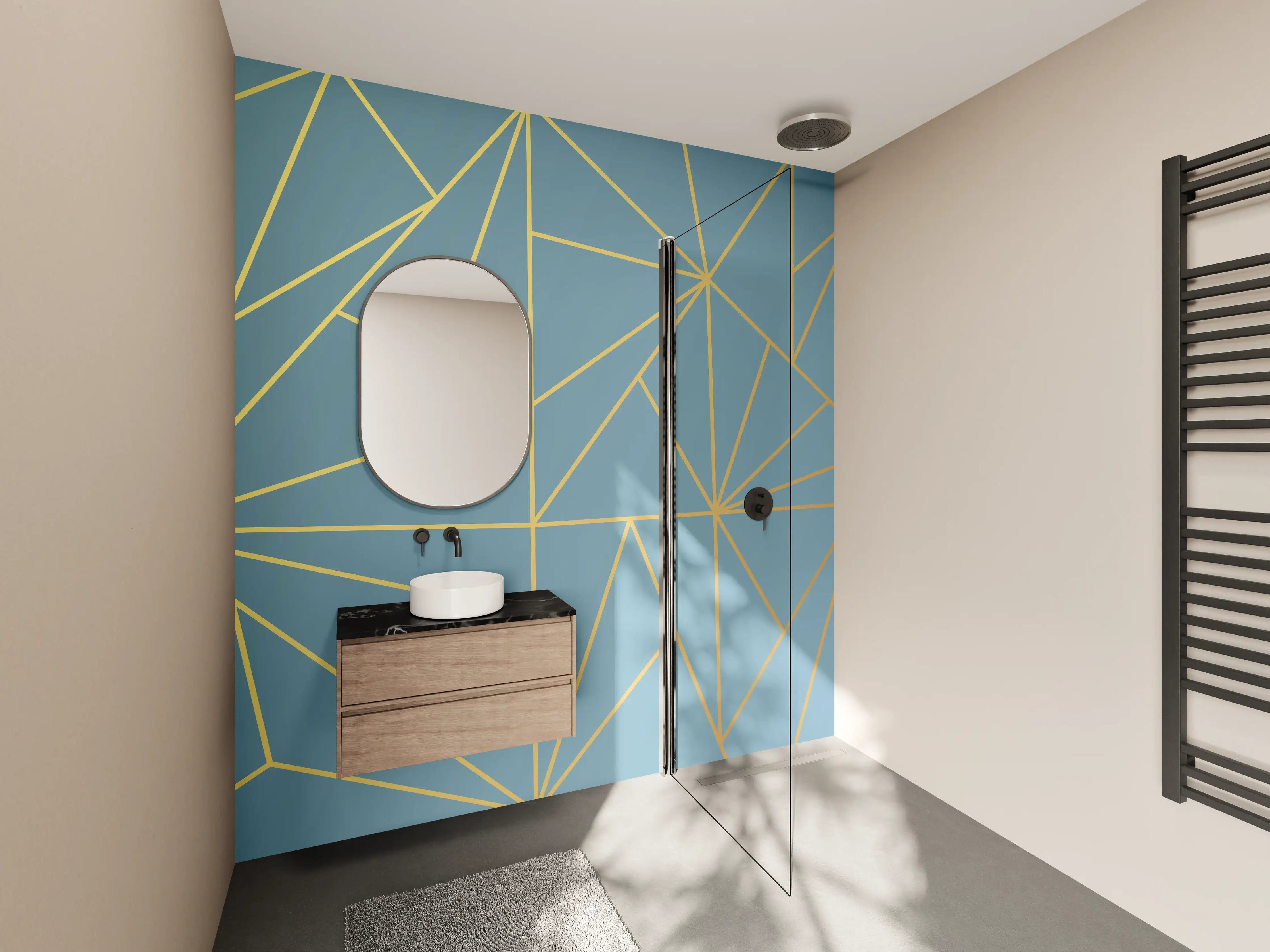 Wandverkleidung Bad - GoldLine Geometrische Kunst