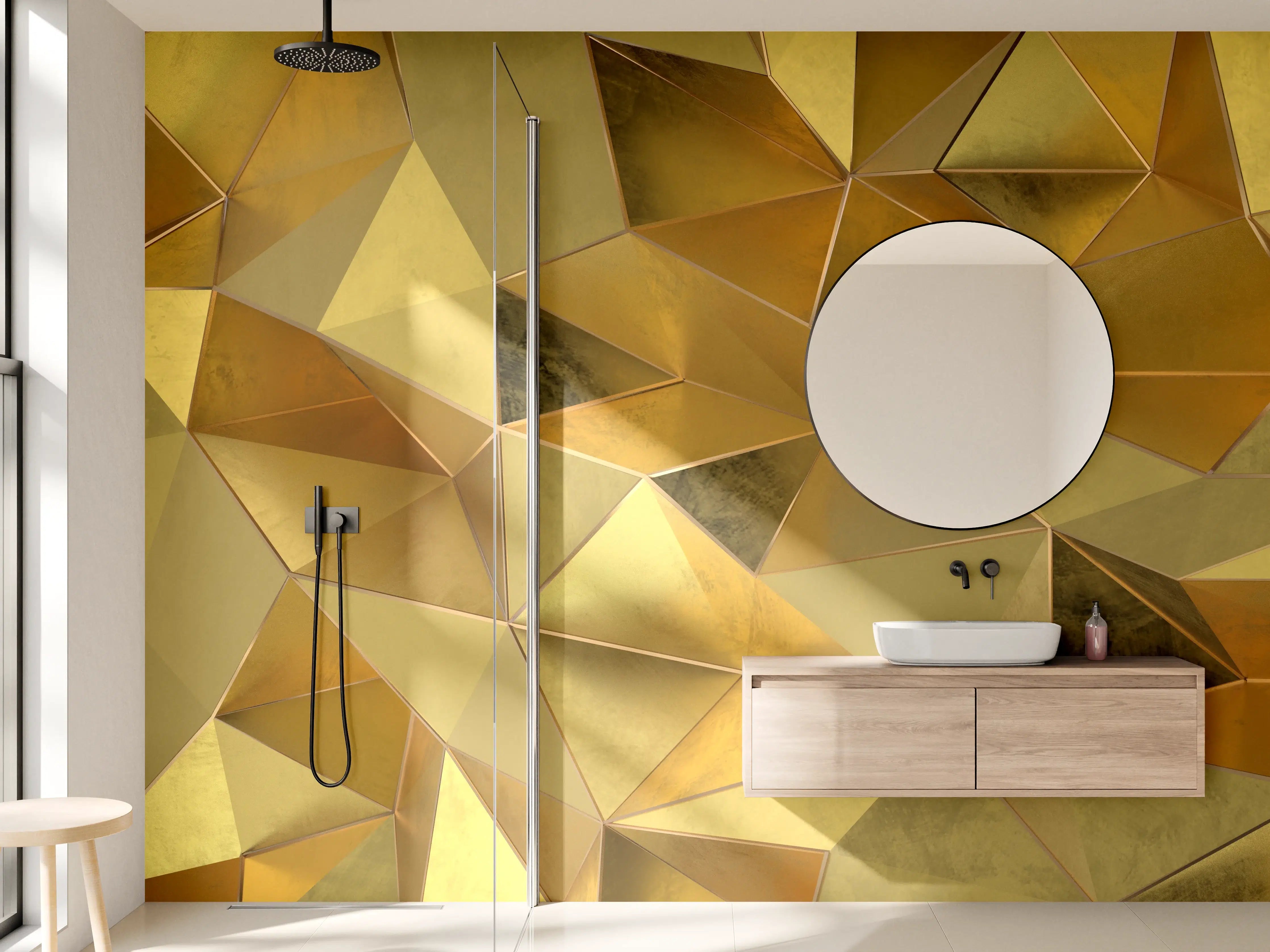 Wandverkleidung Bad - Goldene 3D-Textur mit Metallic-Glanz