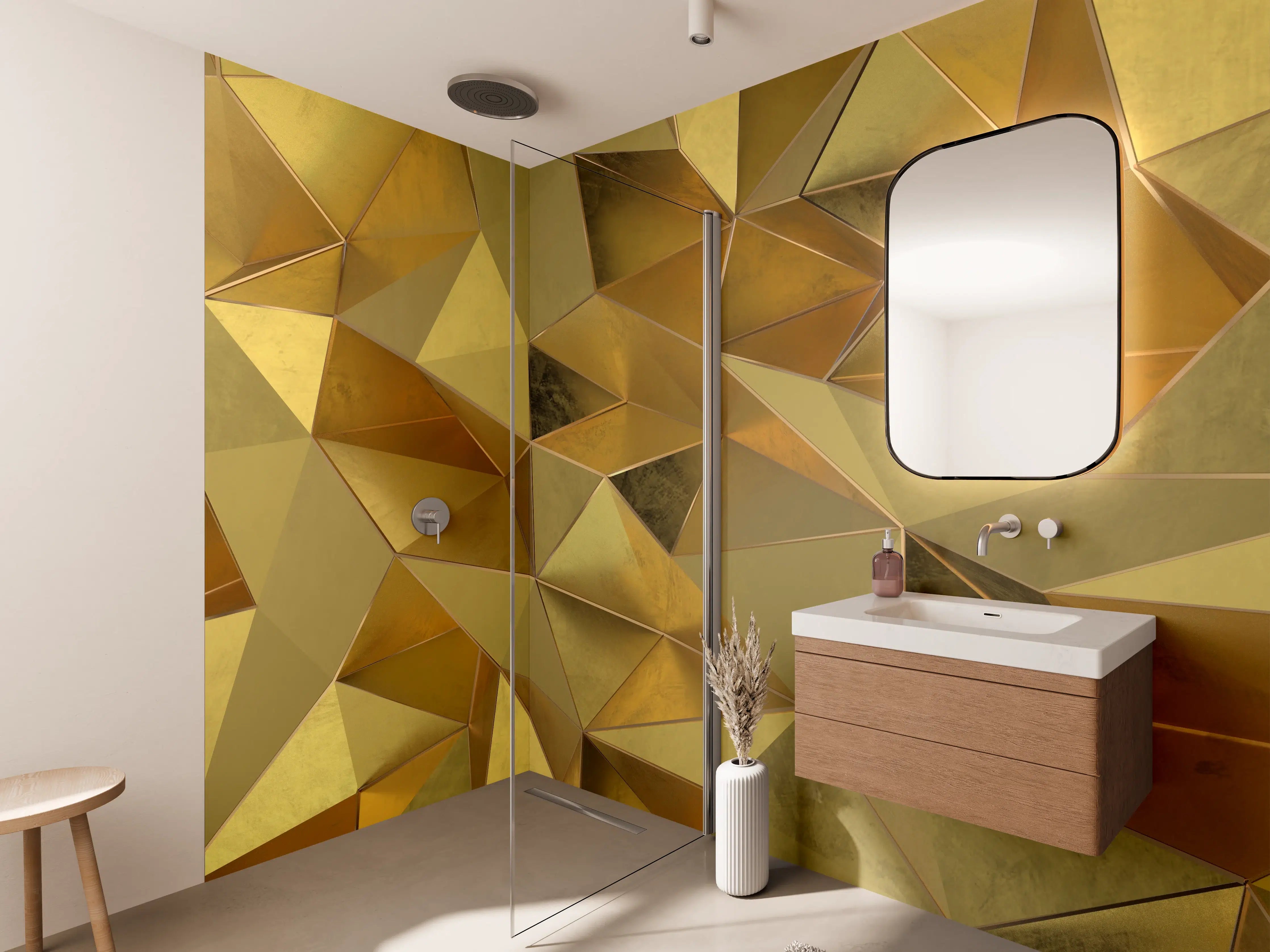 Wandverkleidung Bad - Goldene 3D-Textur mit Metallic-Glanz