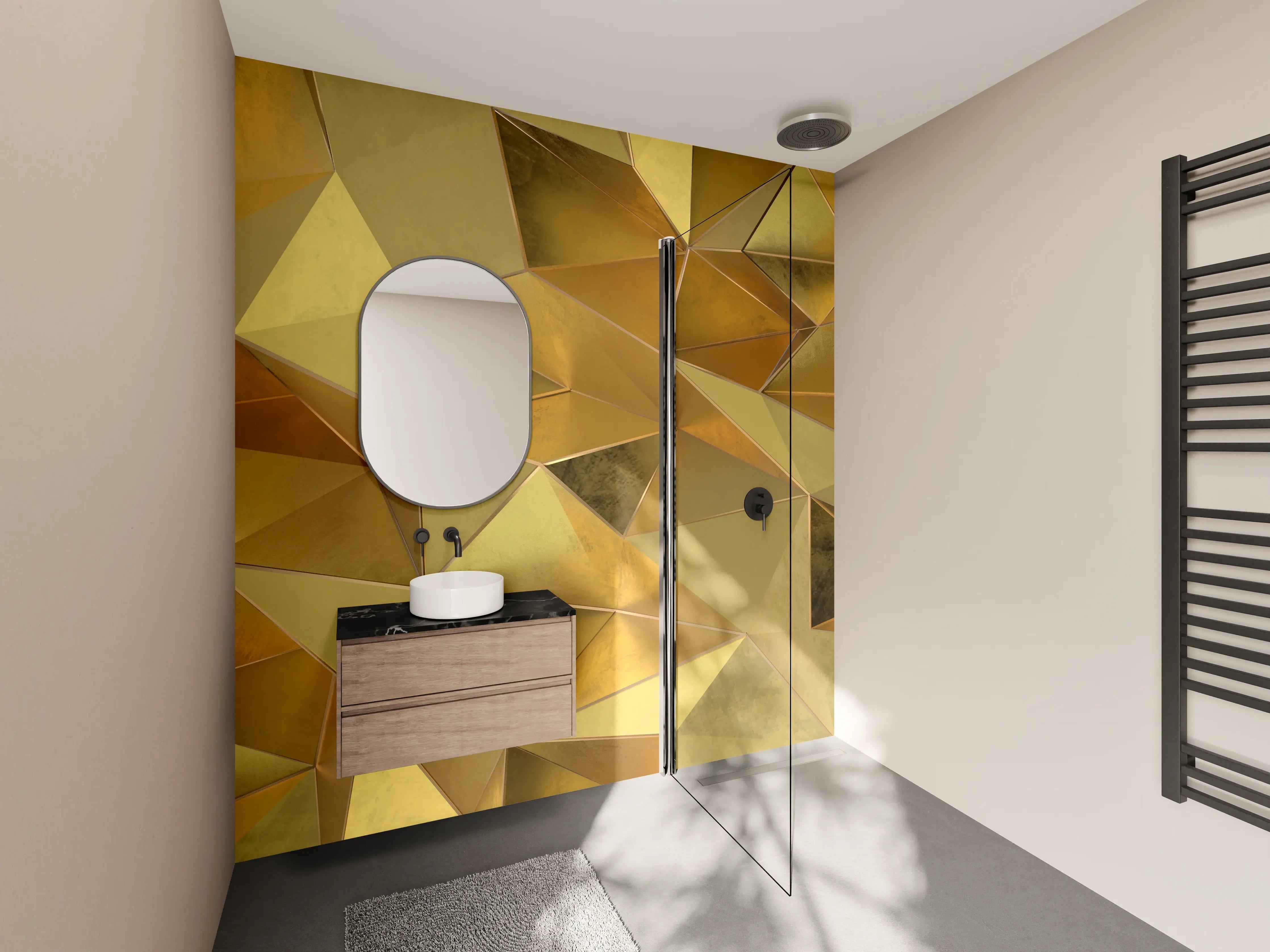 Wandverkleidung Bad - Goldene 3D-Textur mit Metallic-Glanz