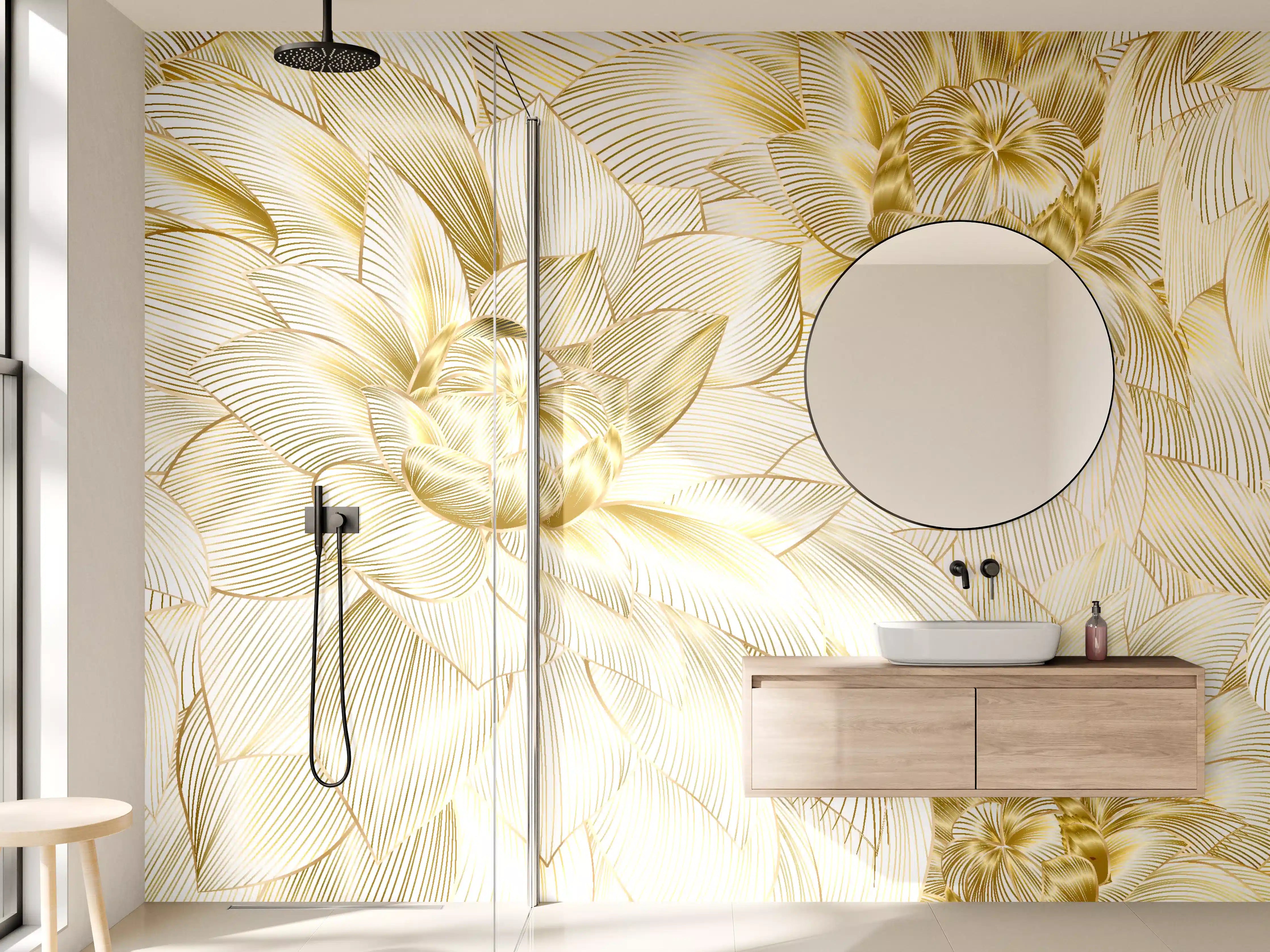 Wandverkleidung Bad - Goldene Blumenstruktur Design