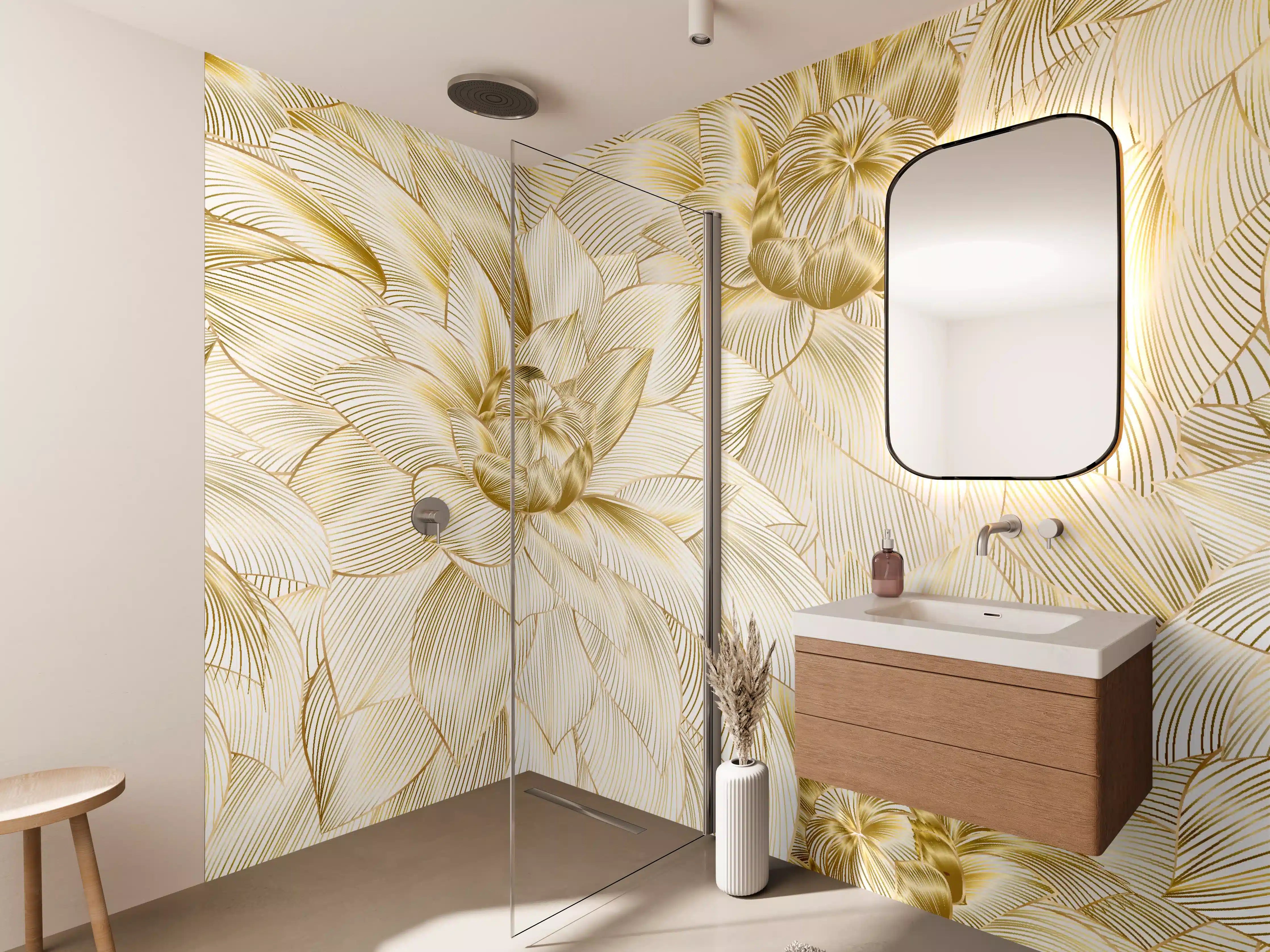 Wandverkleidung Bad - Goldene Blumenstruktur Design