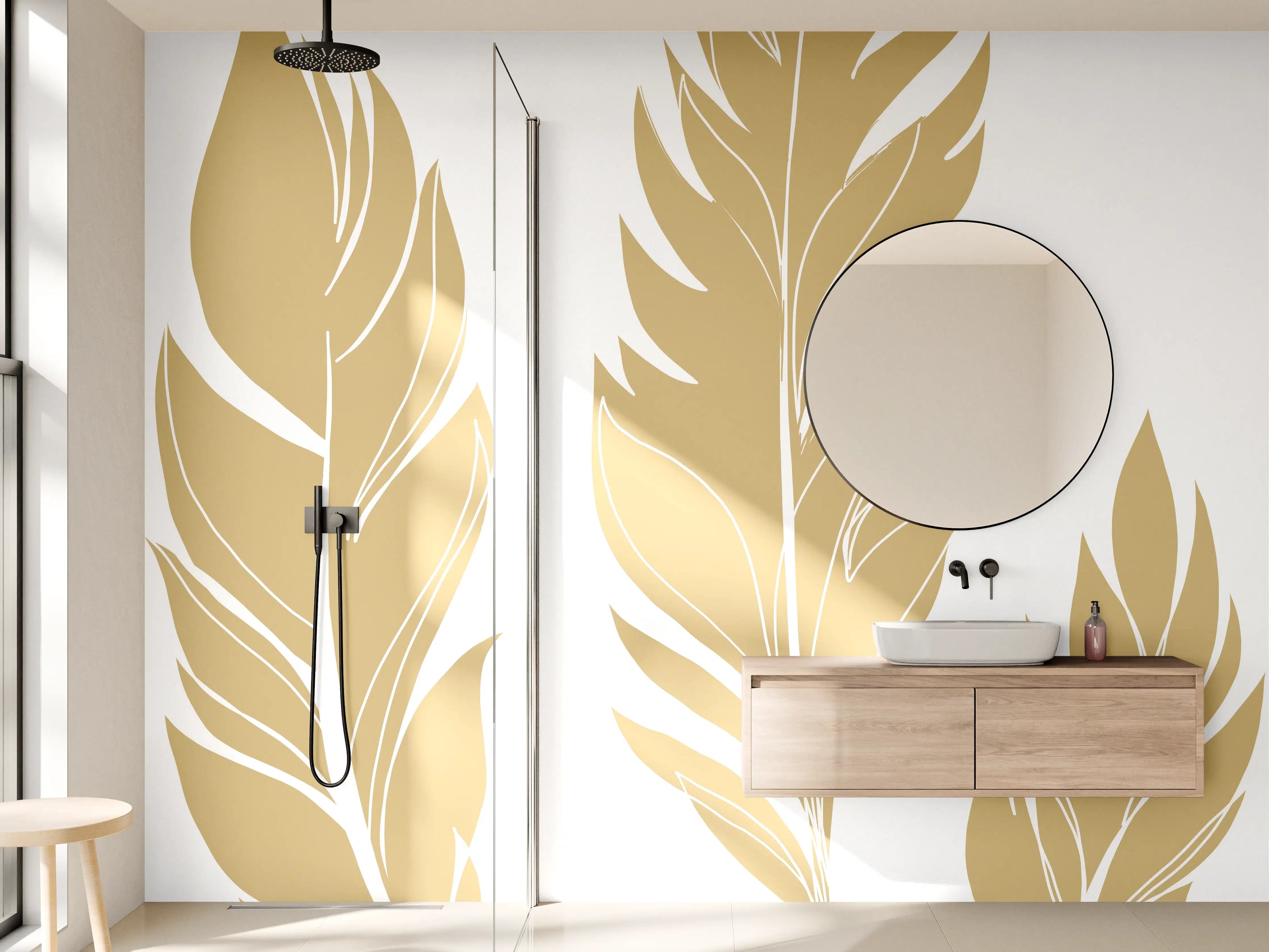 Wandverkleidung Bad - Goldene Feder Illustration