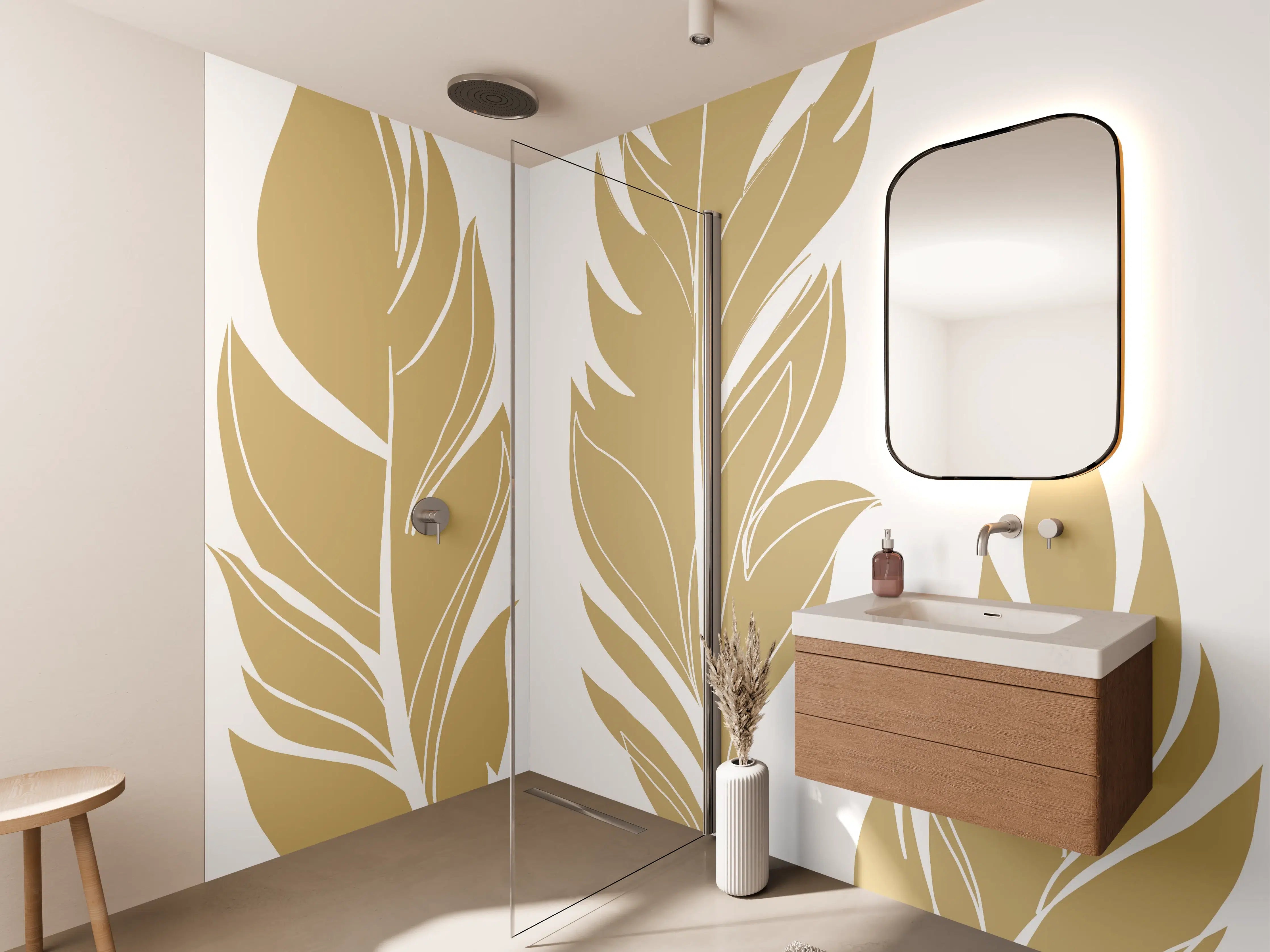 Wandverkleidung Bad - Goldene Feder Illustration