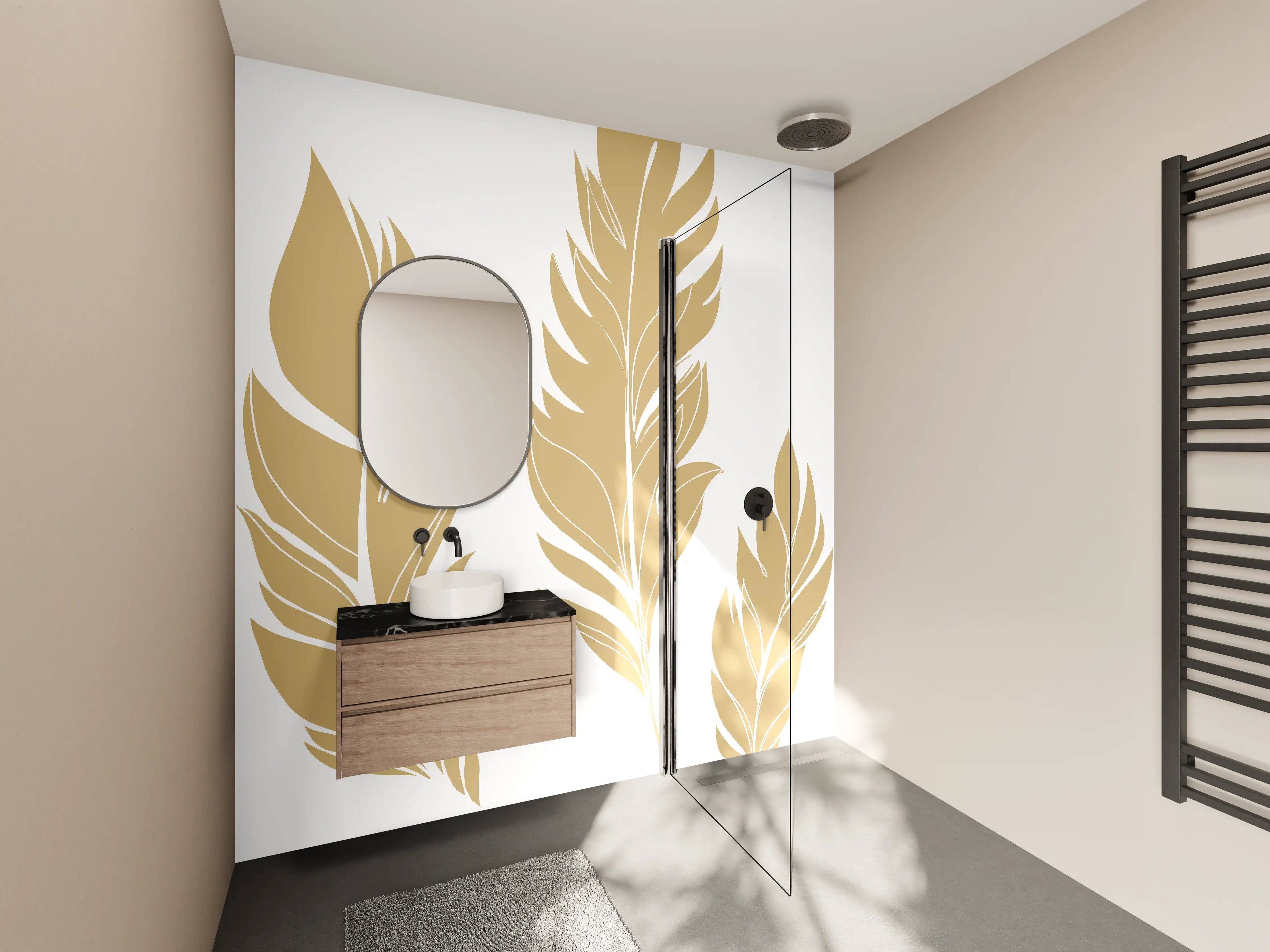 Wandverkleidung Bad - Goldene Feder Illustration