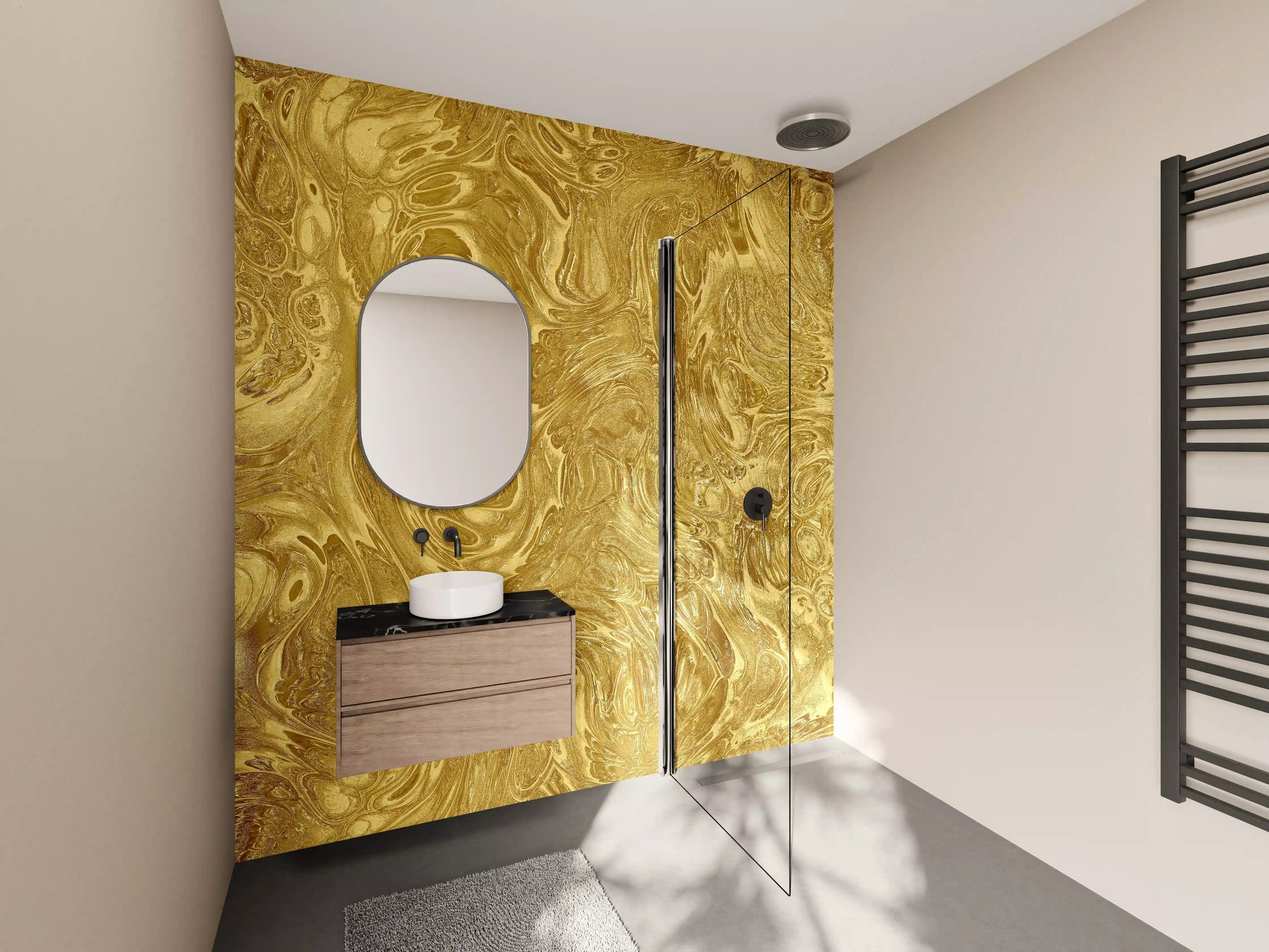 Wandverkleidung Bad - Goldene Flüssigkunst - Luxus