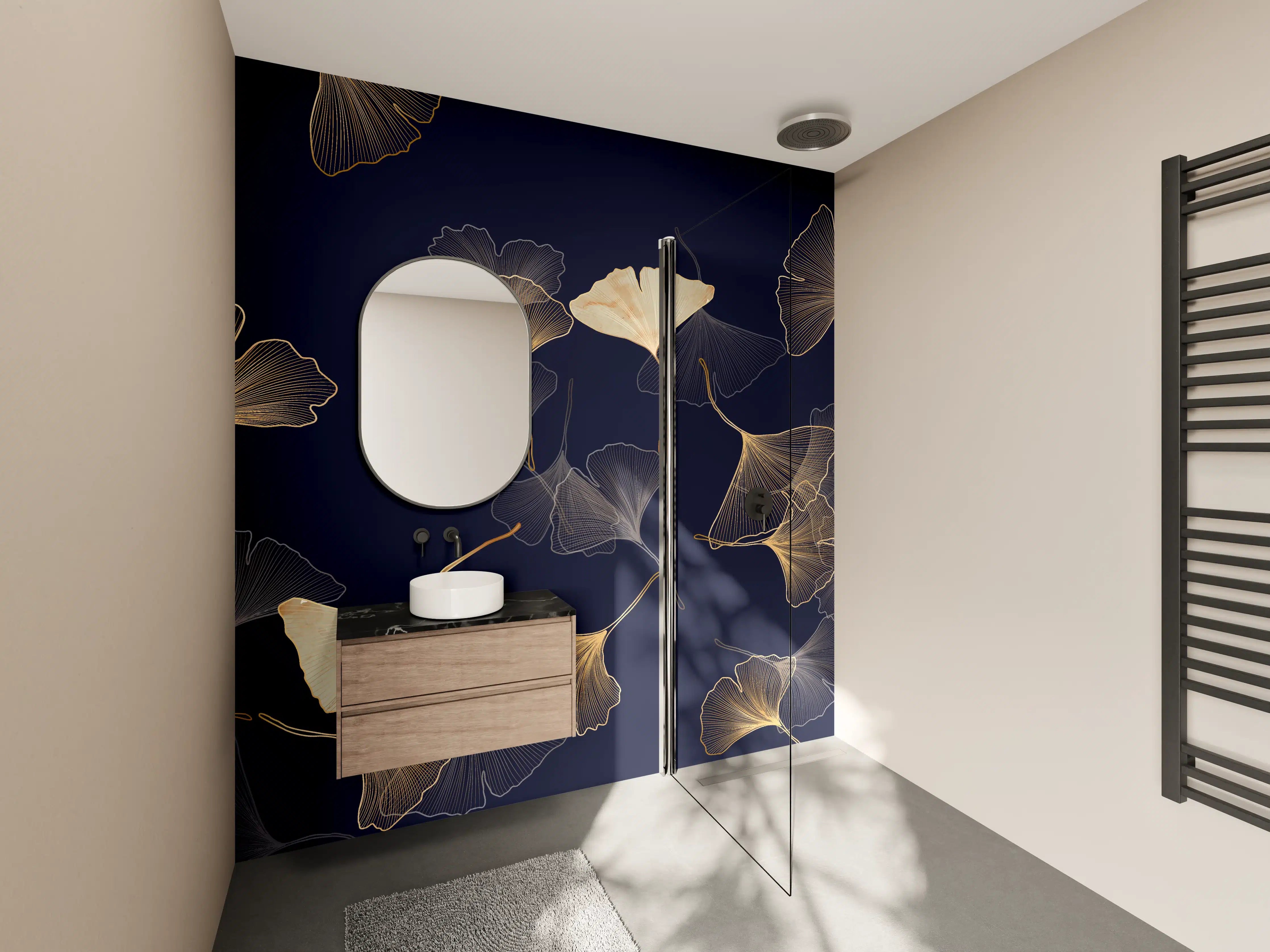 Wandverkleidung Bad - Goldene Ginkgo Blatt Design Tapete