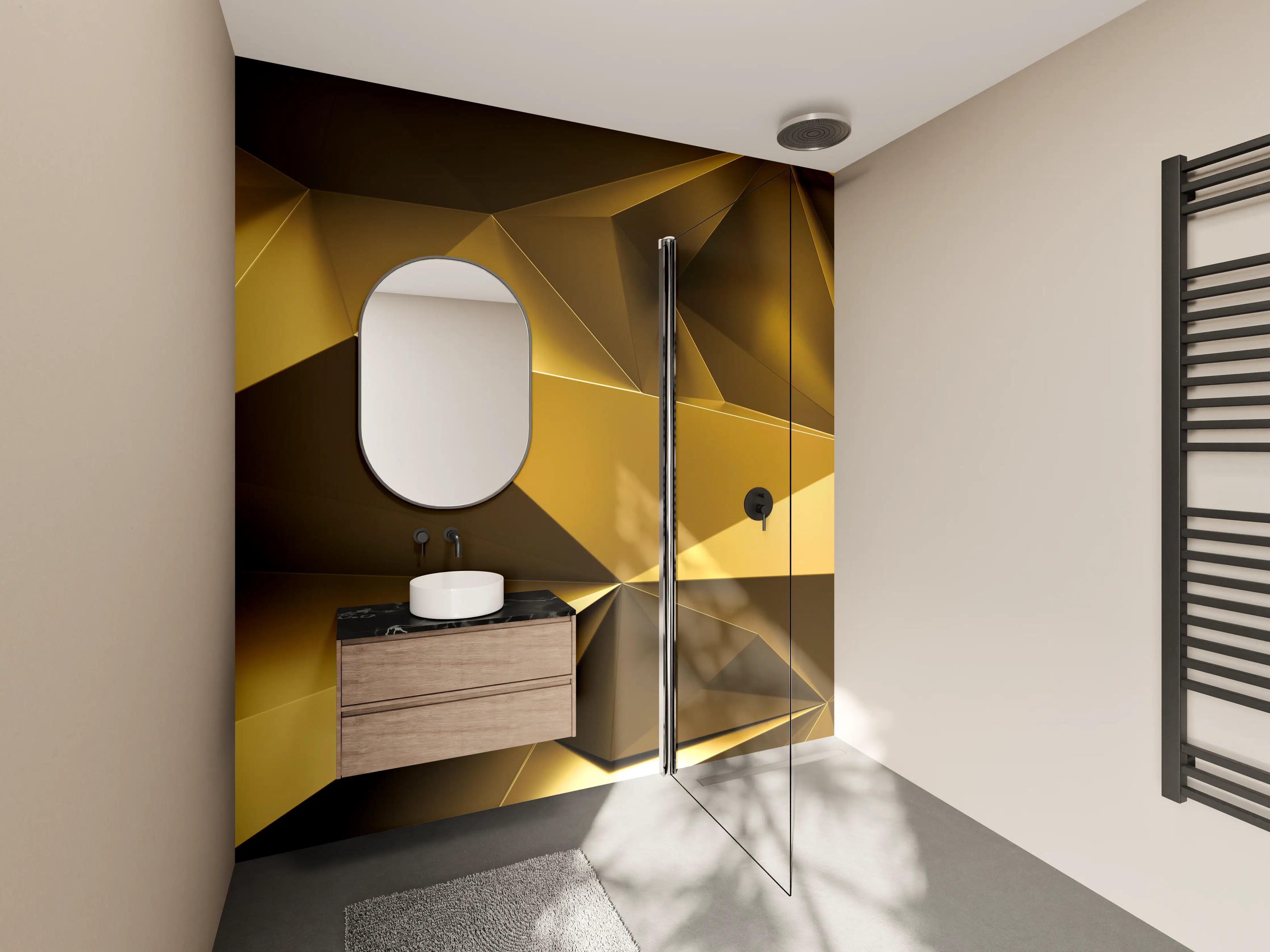 Wandverkleidung Bad - Goldene Kristall Polygon Tapete