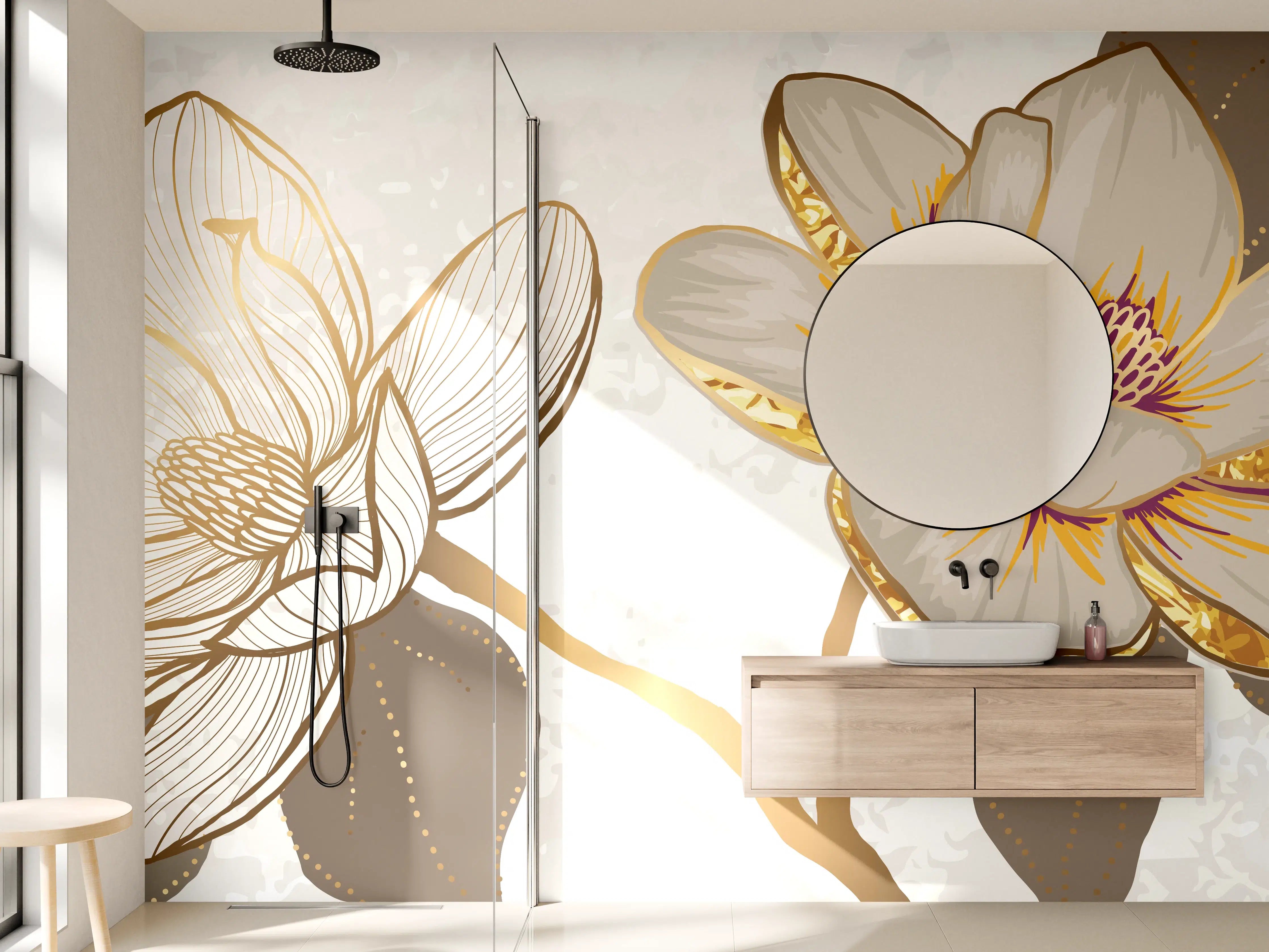 Wandverkleidung Bad - Goldene Magnolien Kunst-Design