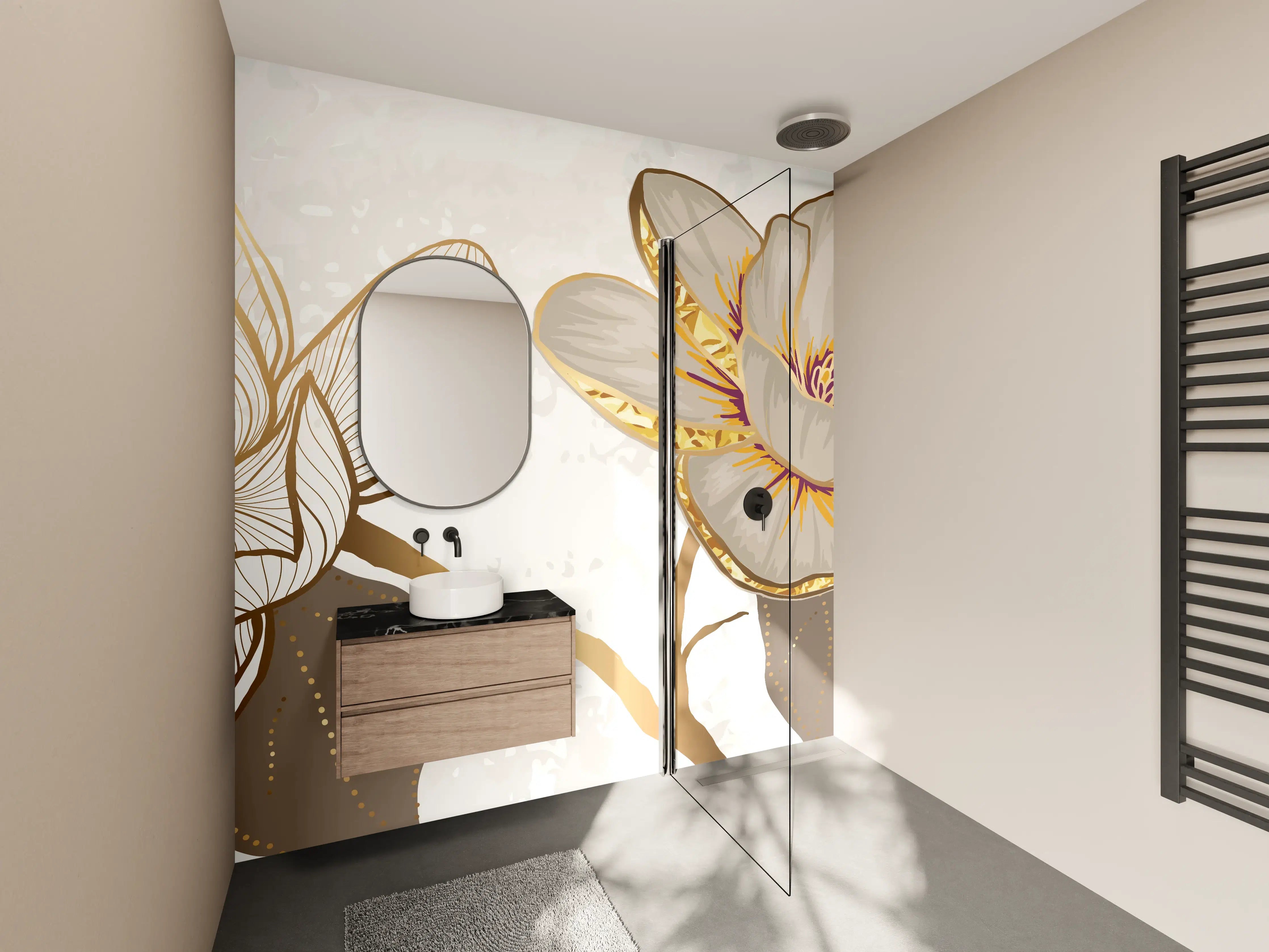 Wandverkleidung Bad - Goldene Magnolien Kunst-Design