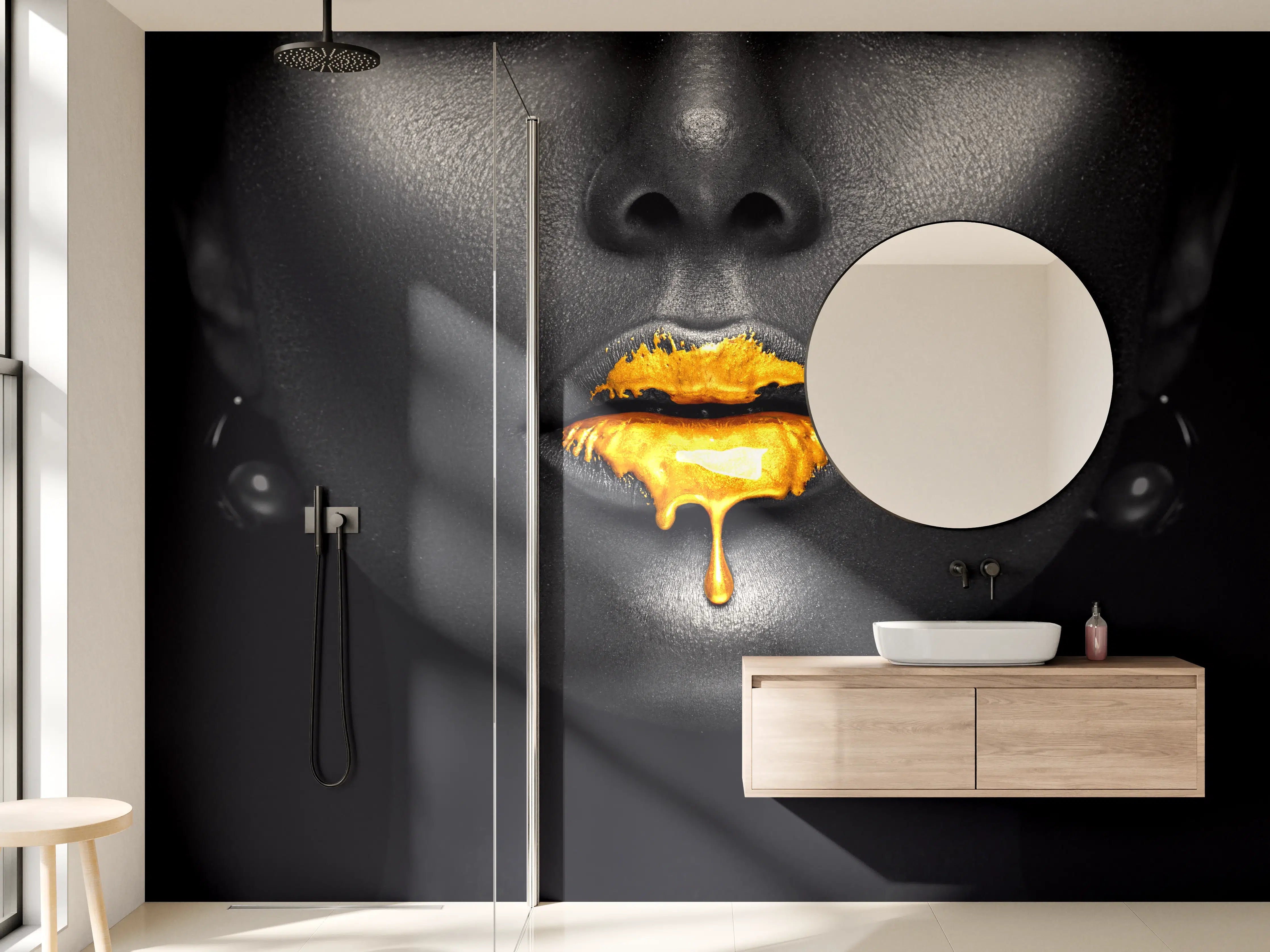 Wandverkleidung Bad - Goldene Make-up Lippen