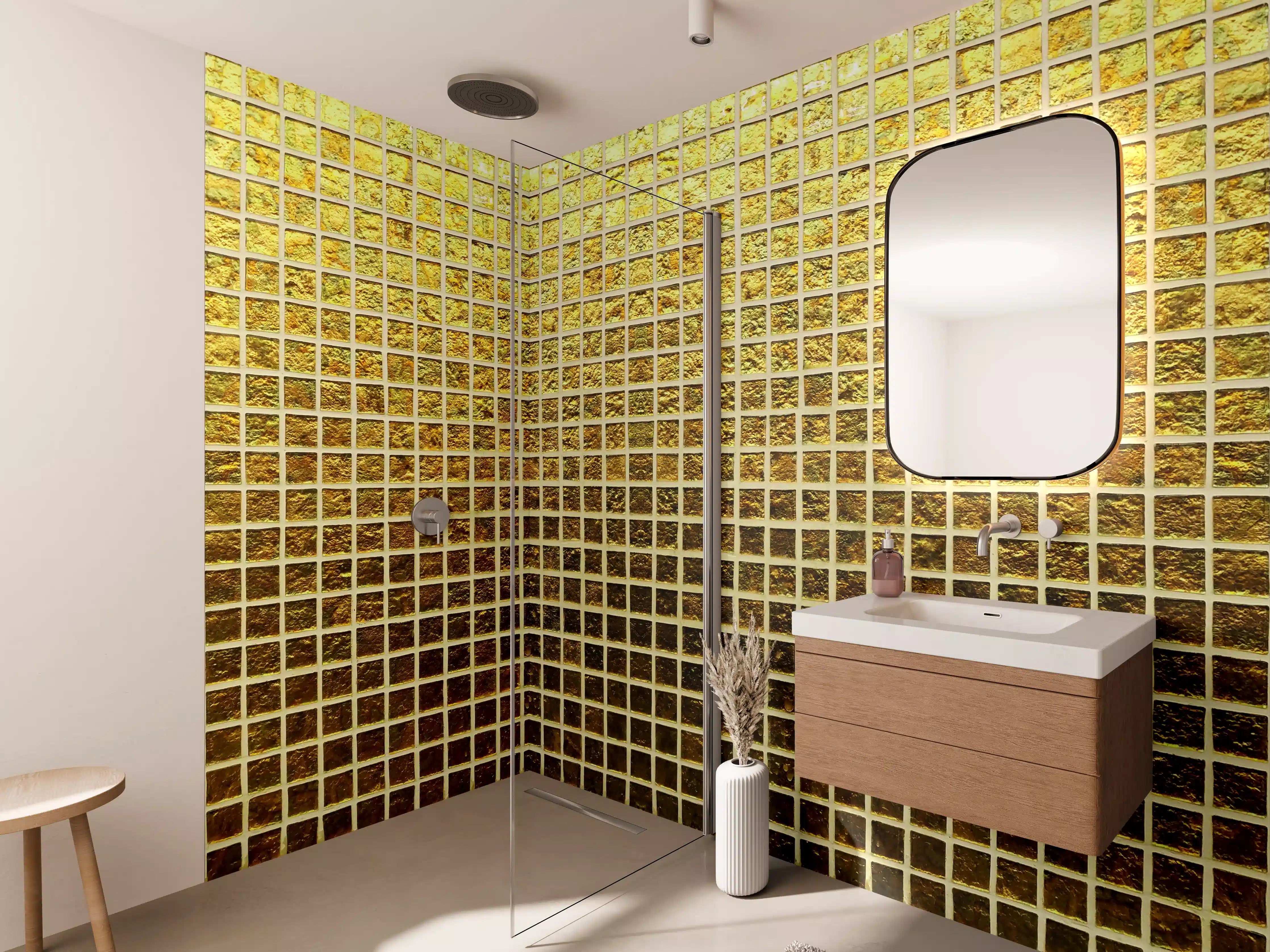Wandverkleidung Bad - Goldene Mosaikfliese mit warmen Farbtönen