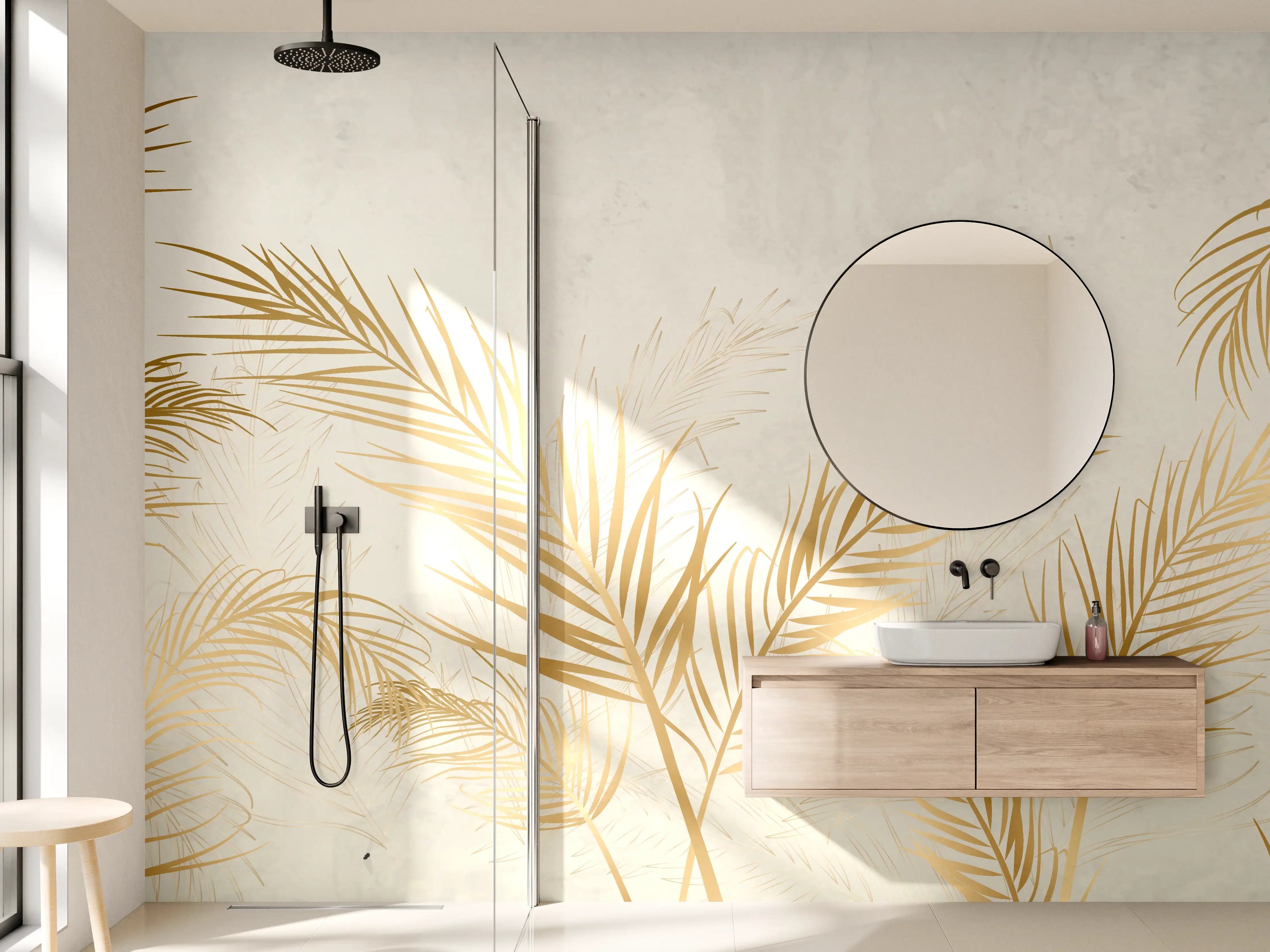 Wandverkleidung Bad - Goldene Palmwedel Deko