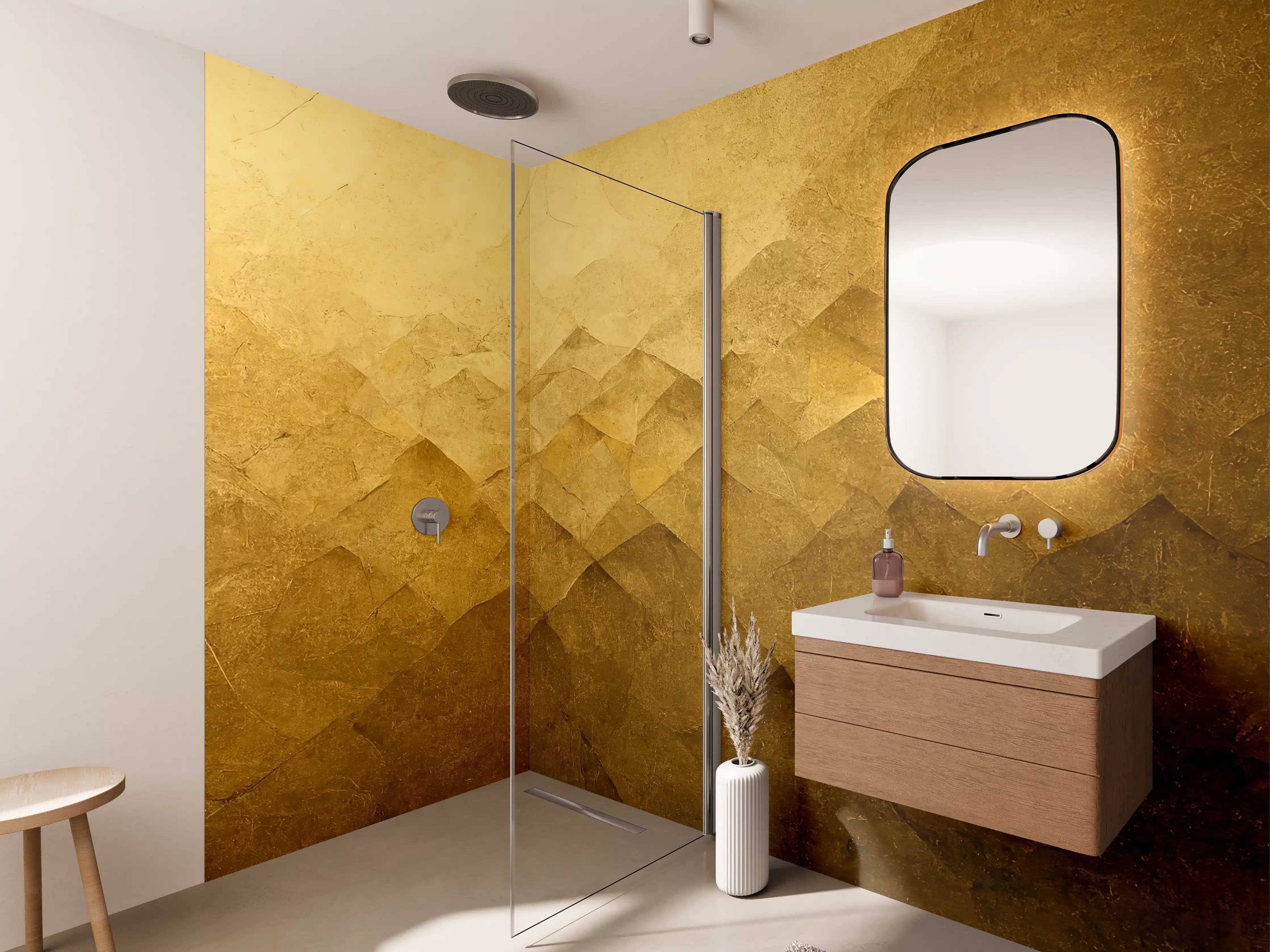 Wandverkleidung Bad - Goldene Textur mit geometrischem Muster