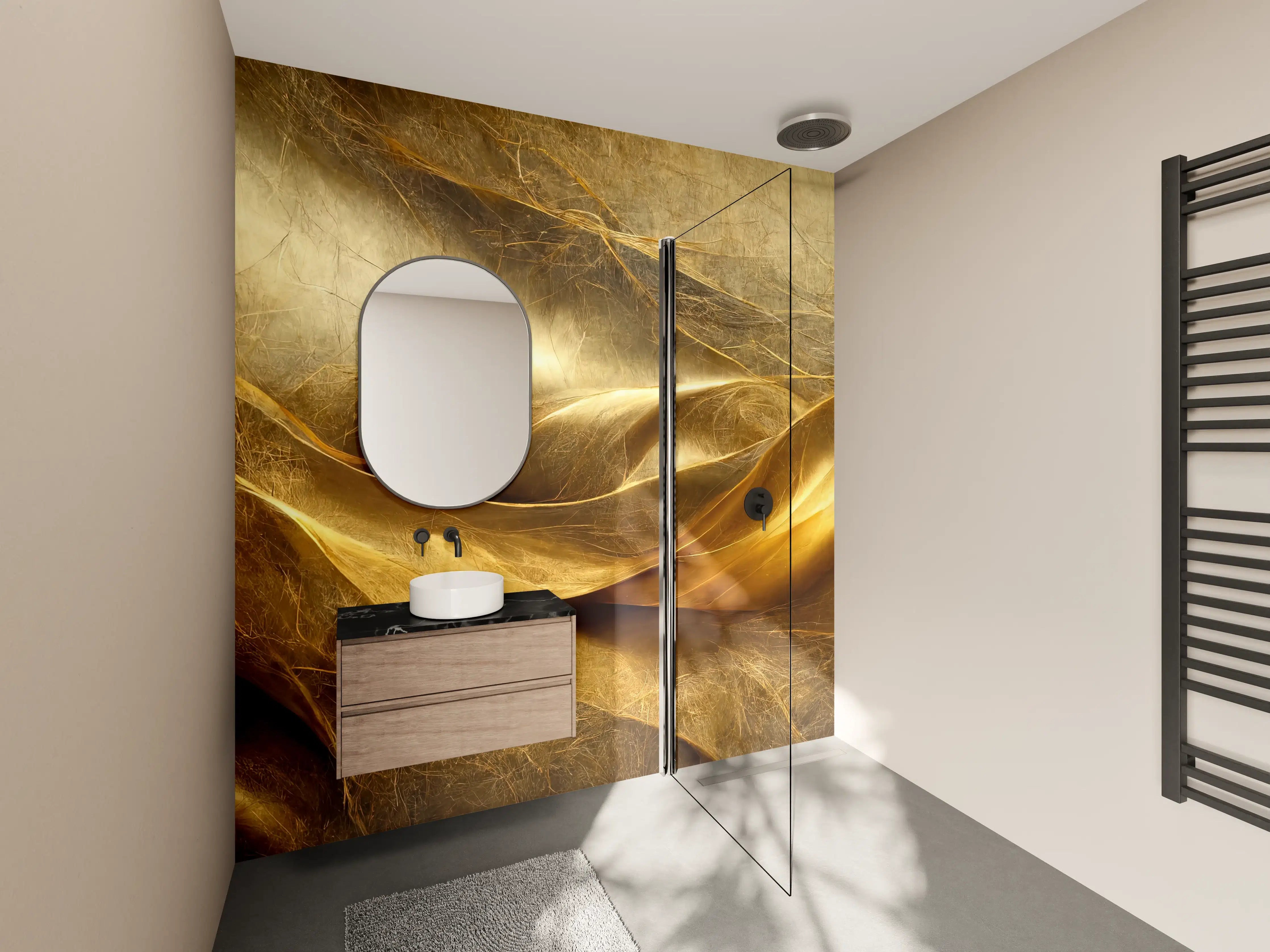 Wandverkleidung Bad - Goldene Textur mit warmen Tönen