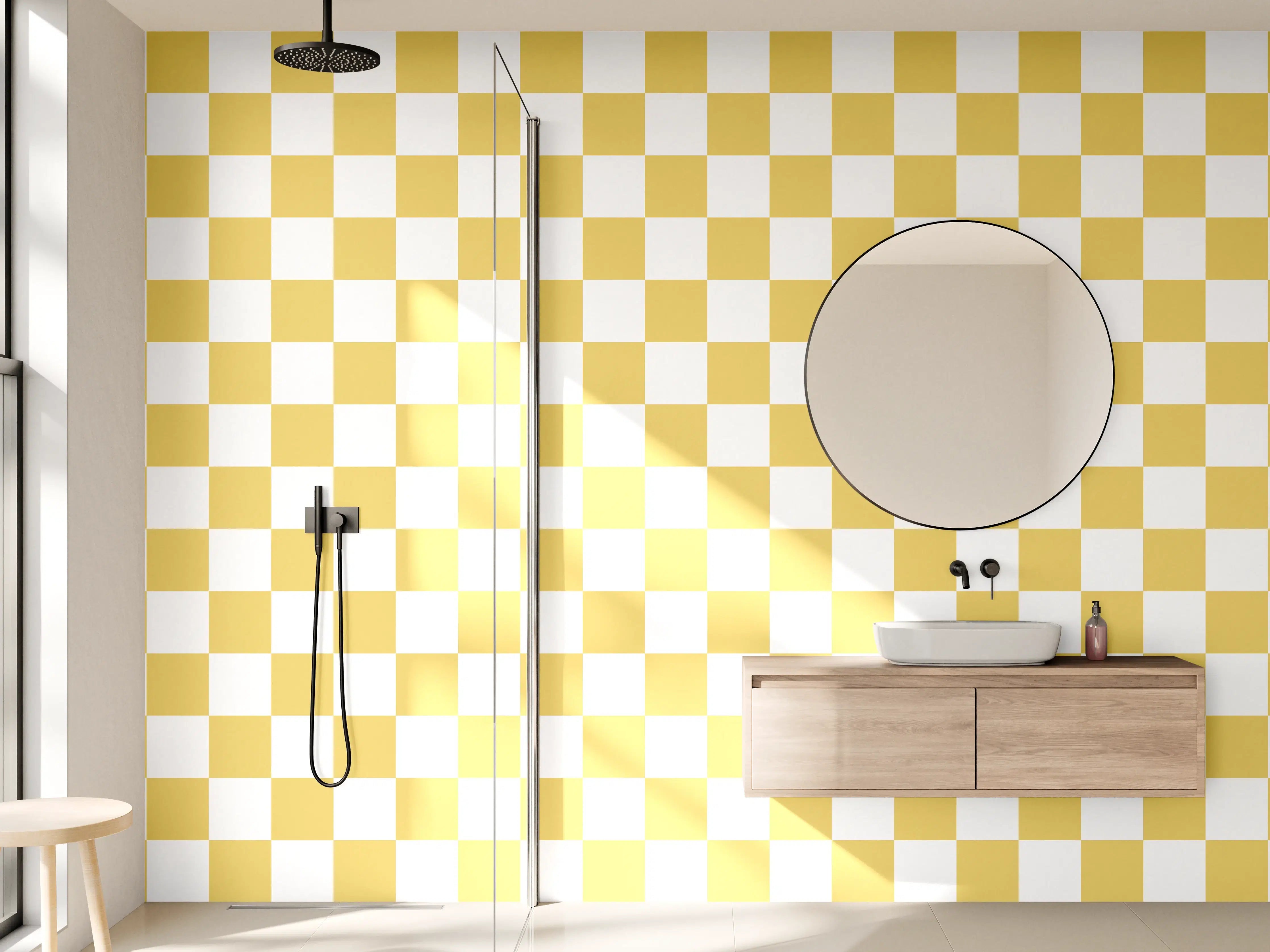 Wandverkleidung Bad - Goldene Ziegelmauer mit Schatteneffekt