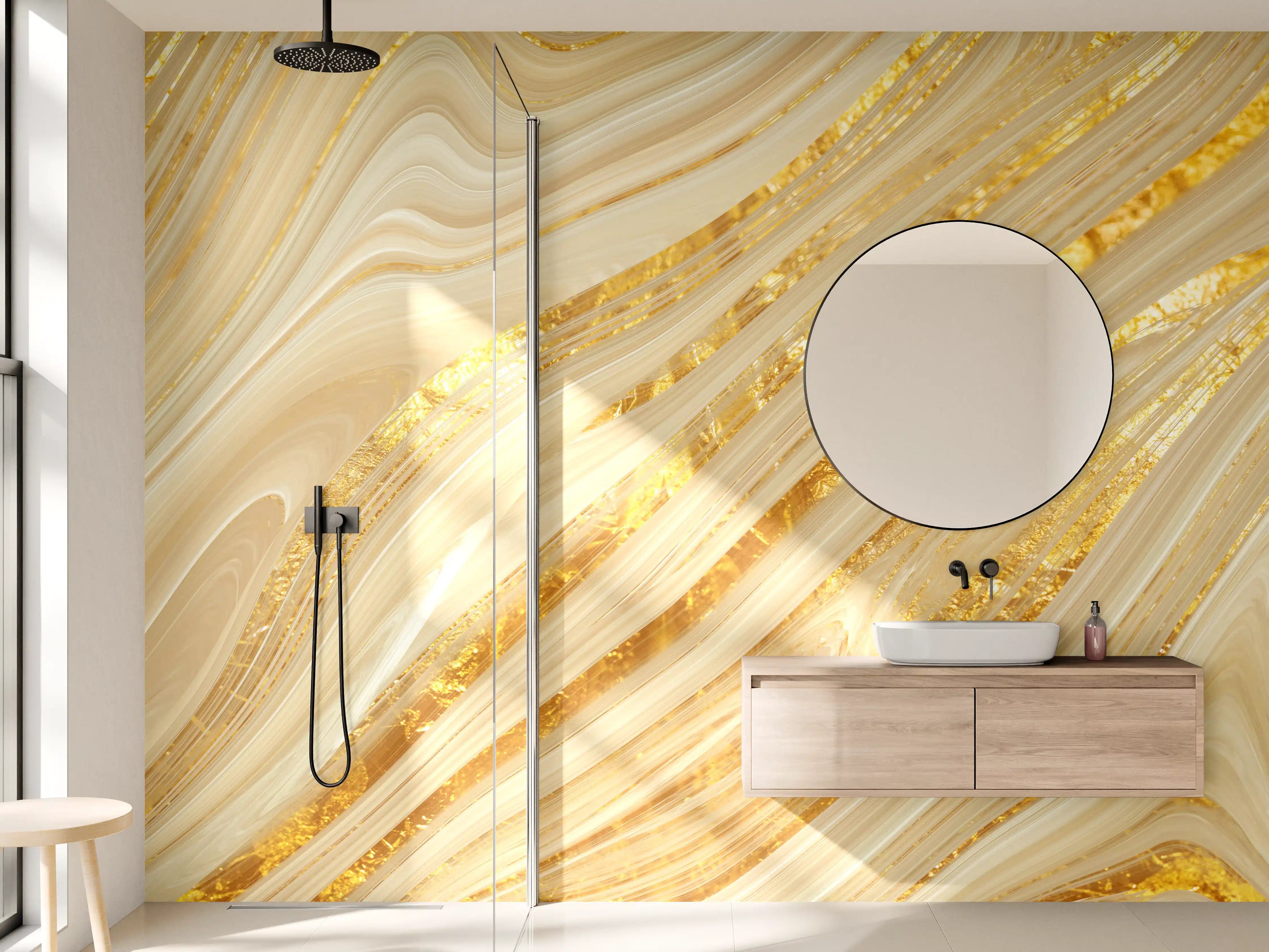 Wandverkleidung Bad - Goldene wellenförmige Marmorierung