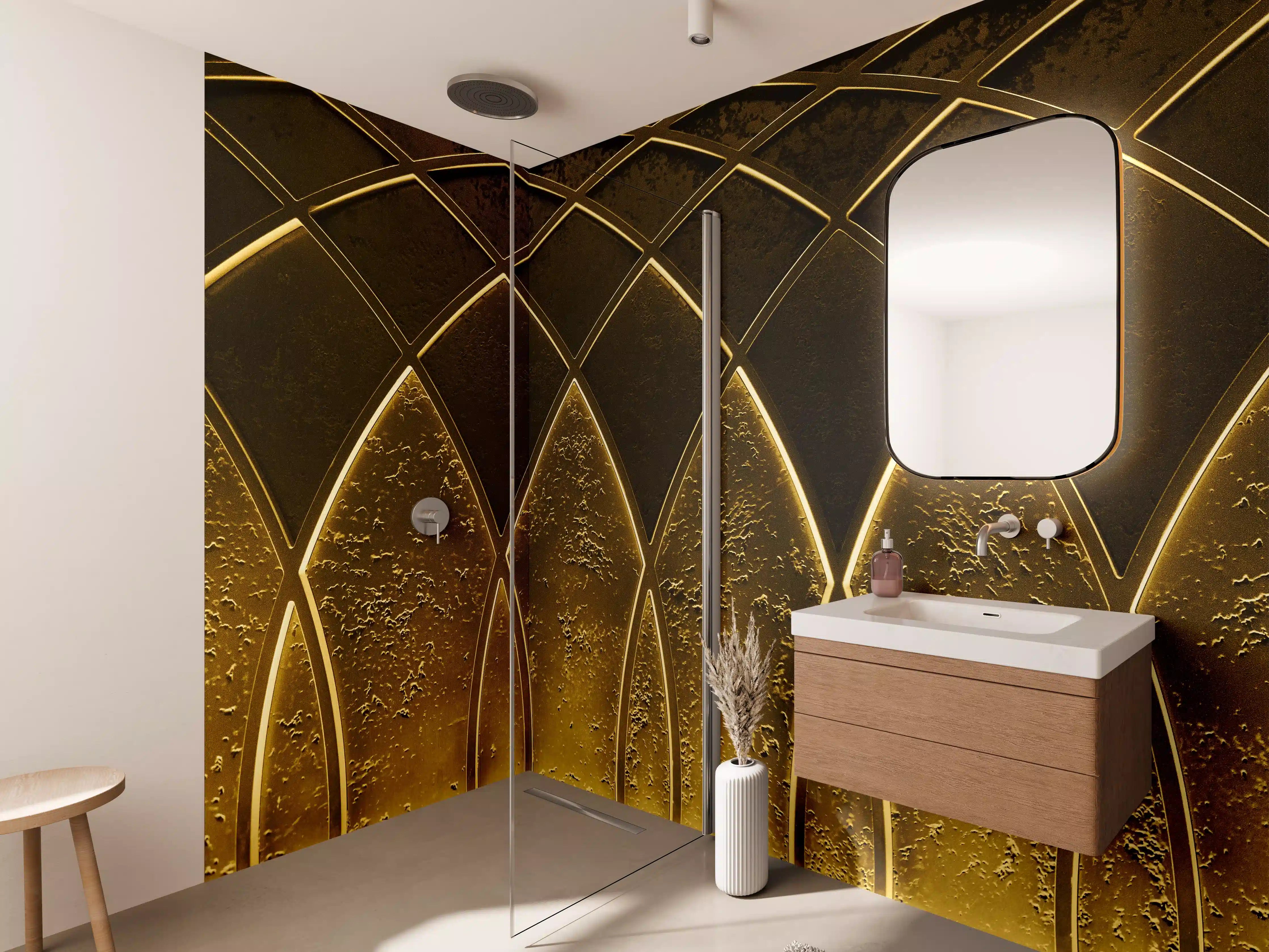 Wandverkleidung Bad - Goldenes Art-Deco-Geometriemuster