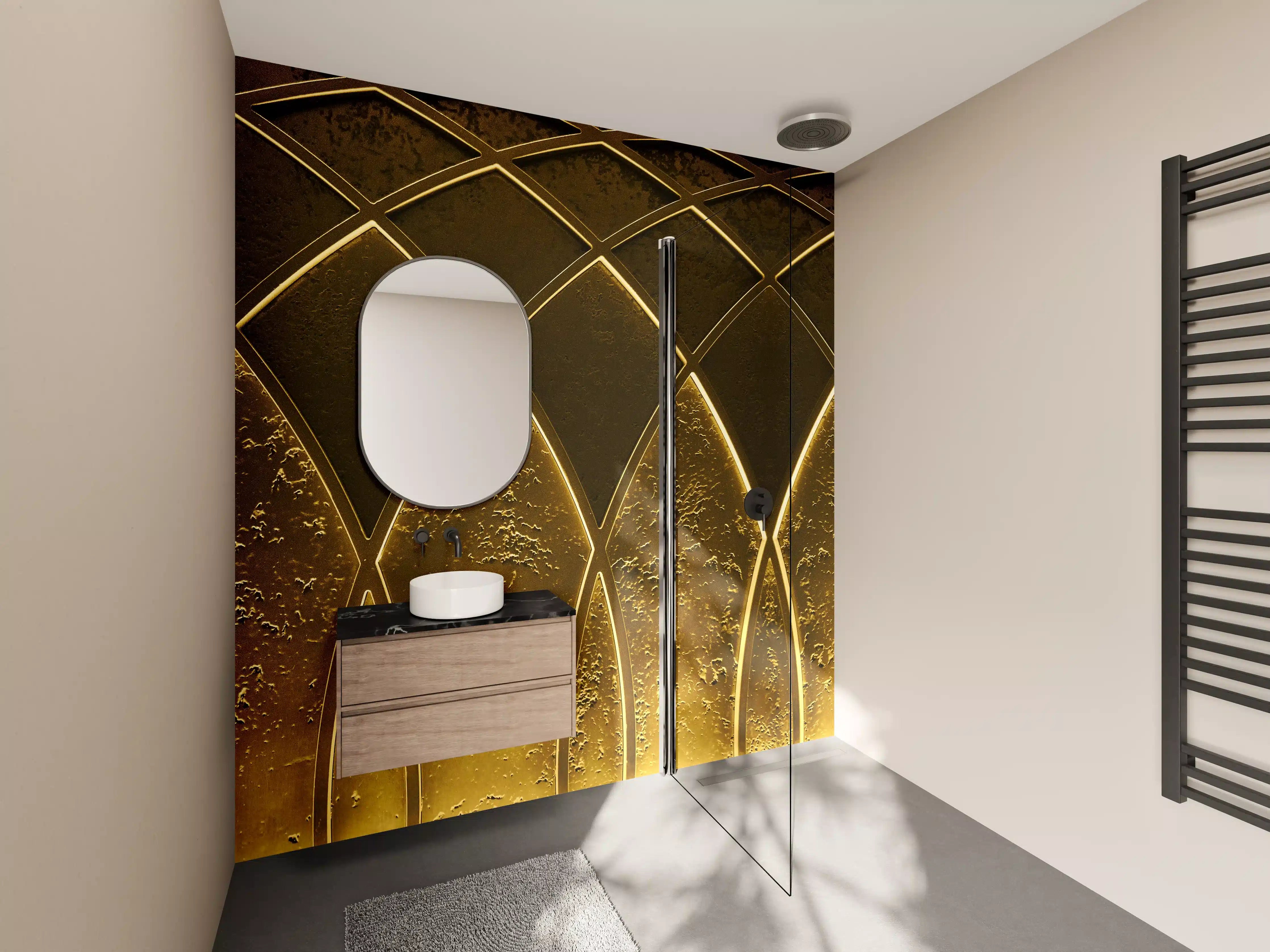 Wandverkleidung Bad - Goldenes Art-Deco-Geometriemuster
