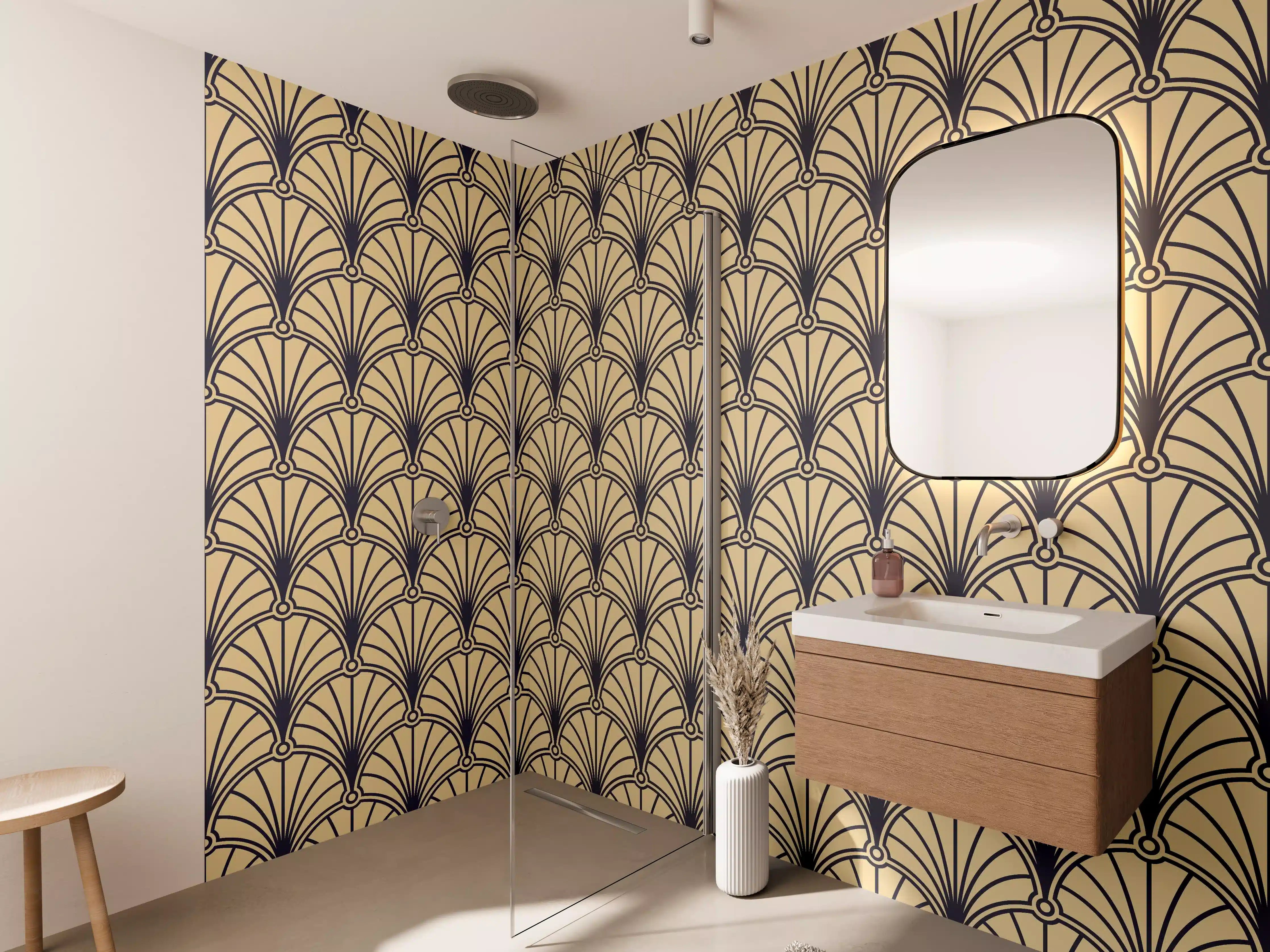 Wandverkleidung Bad - Goldenes Art-Deco-Muster