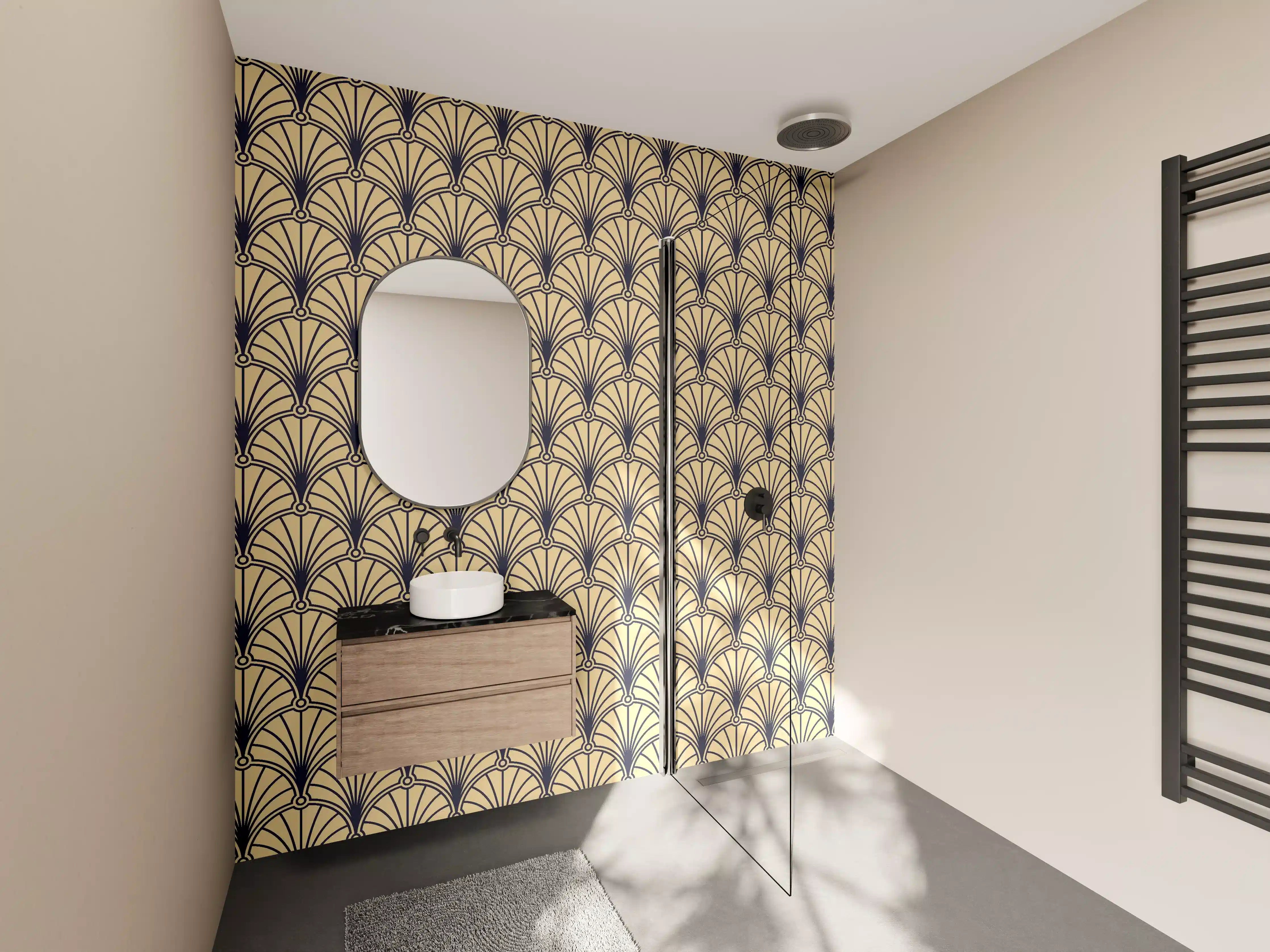 Wandverkleidung Bad - Goldenes Art-Deco-Muster