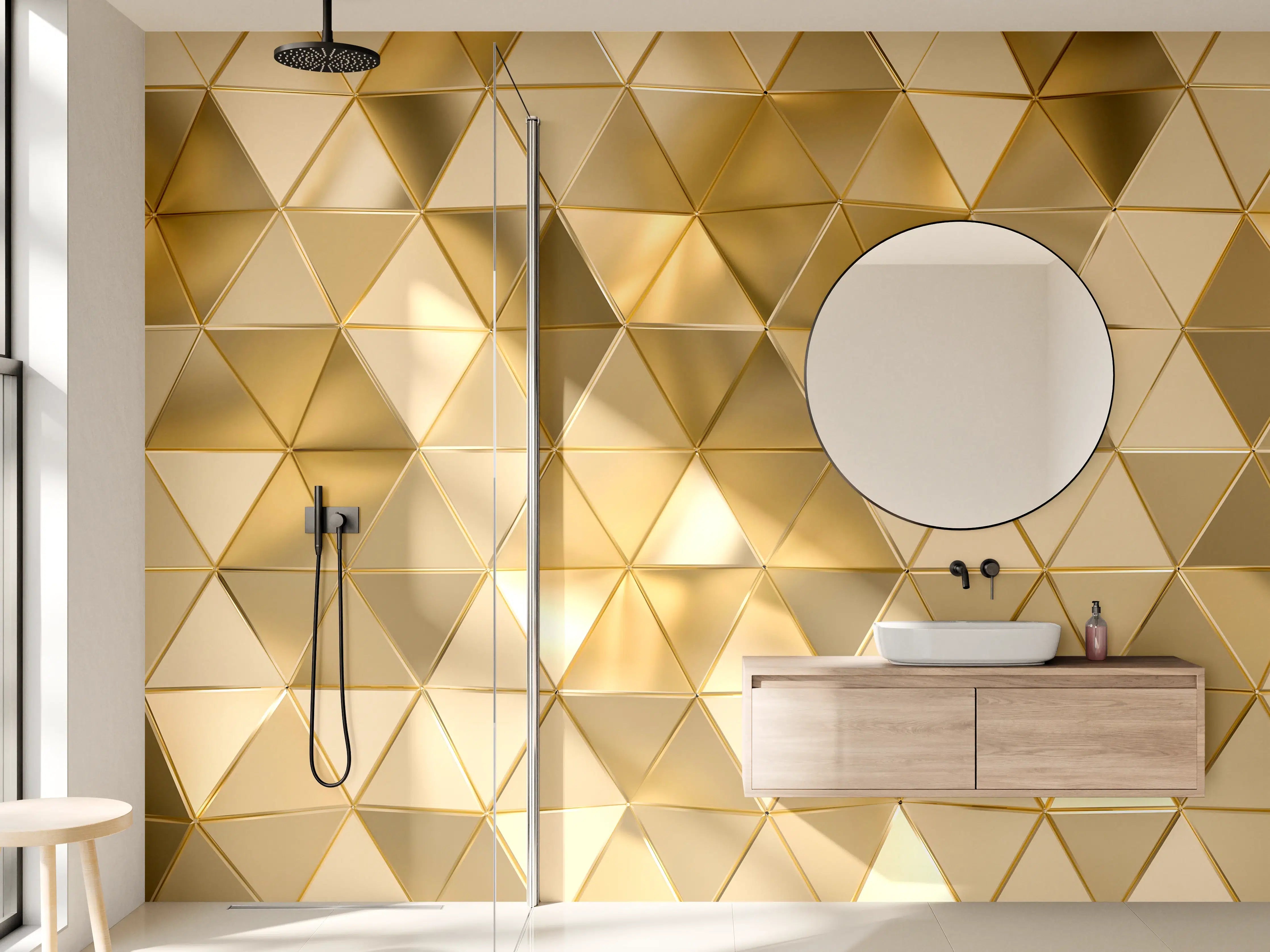 Wandverkleidung Bad - Goldenes Dreieck Polygon Muster
