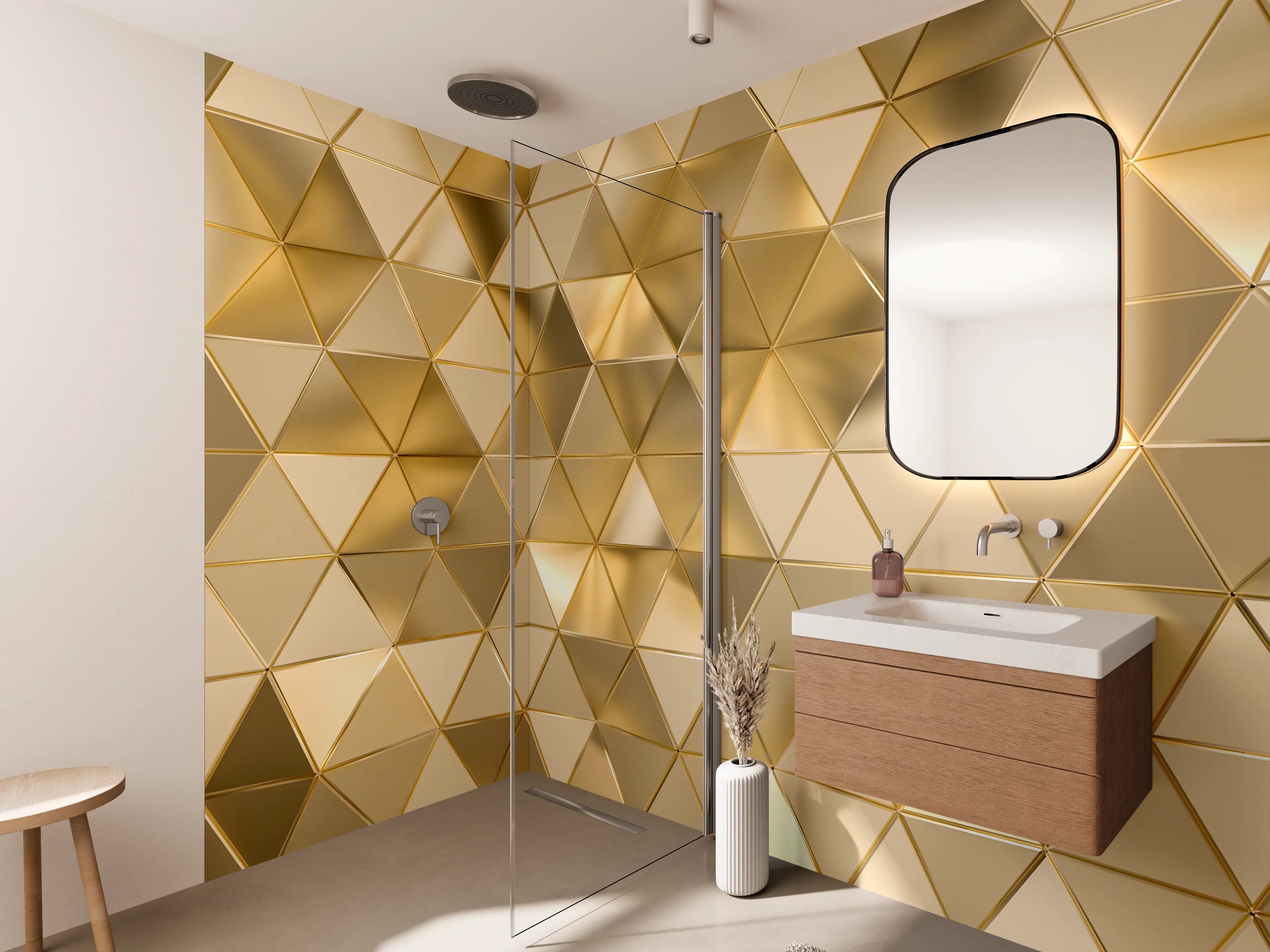 Wandverkleidung Bad - Goldenes Dreieck Polygon Muster