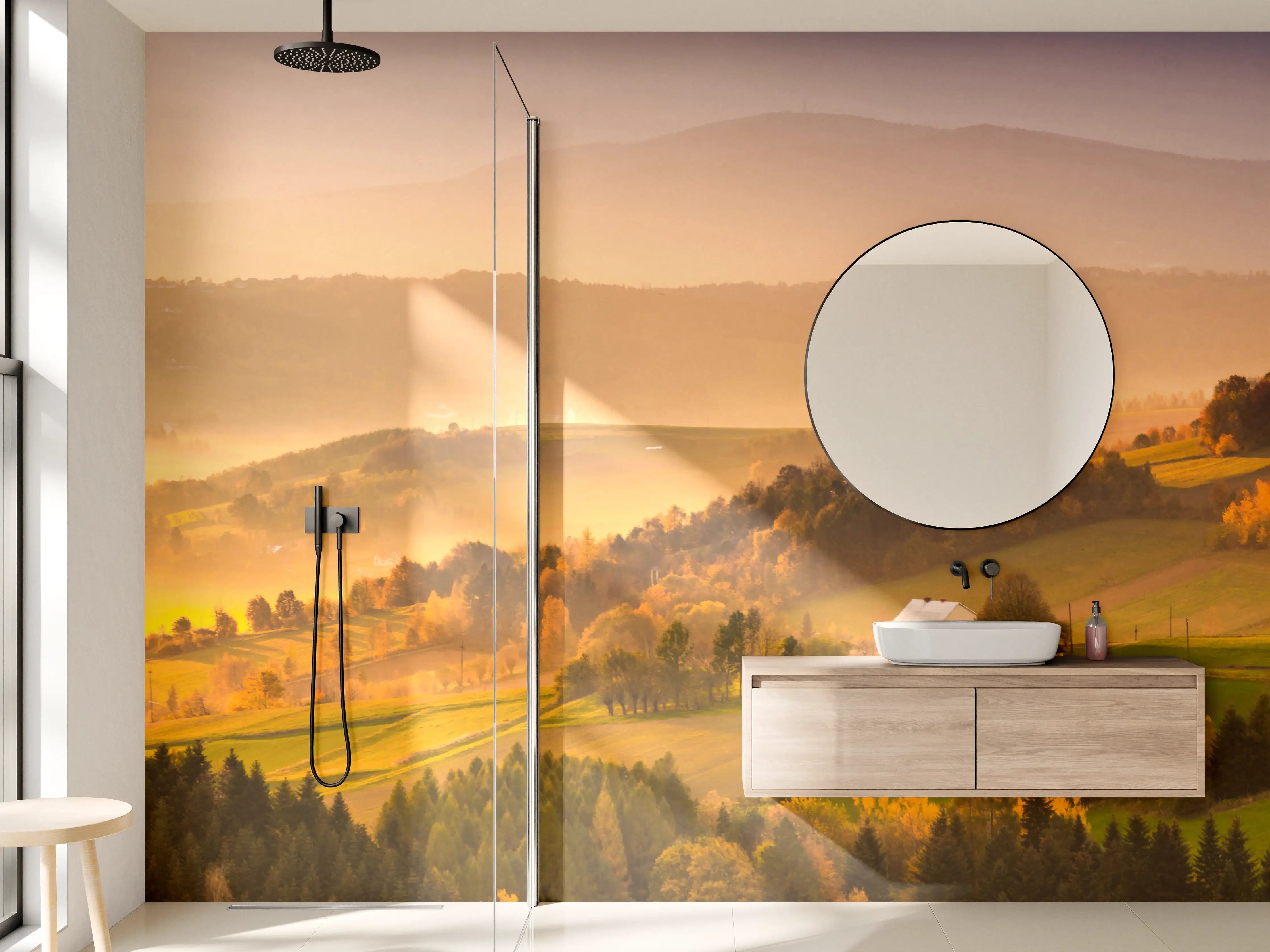 Wandverkleidung Bad - Goldenes Herbstpanorama der malerischen Landschaft