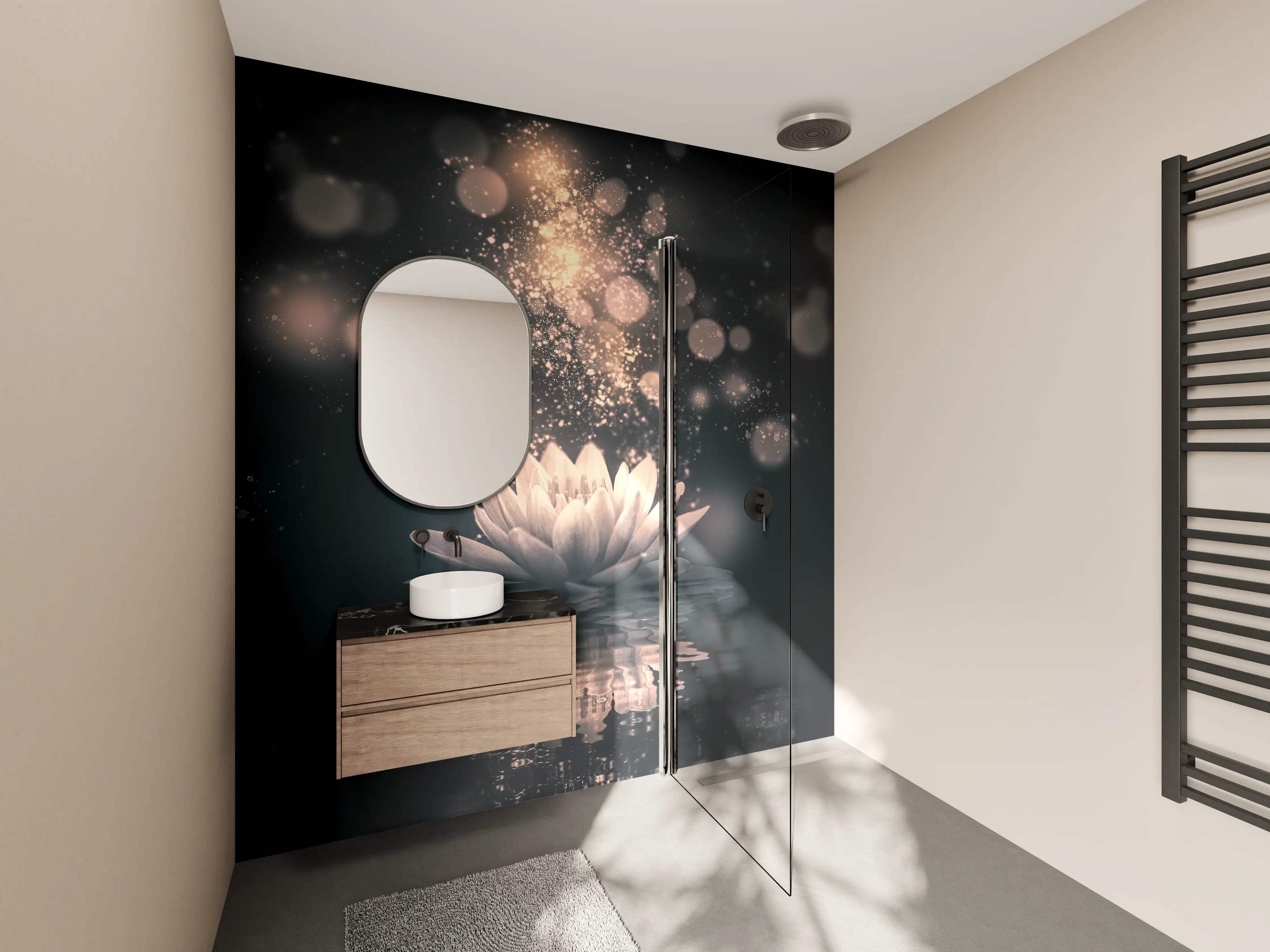 Wandverkleidung Bad - Goldenes Lotus-Reflektion Dunkel