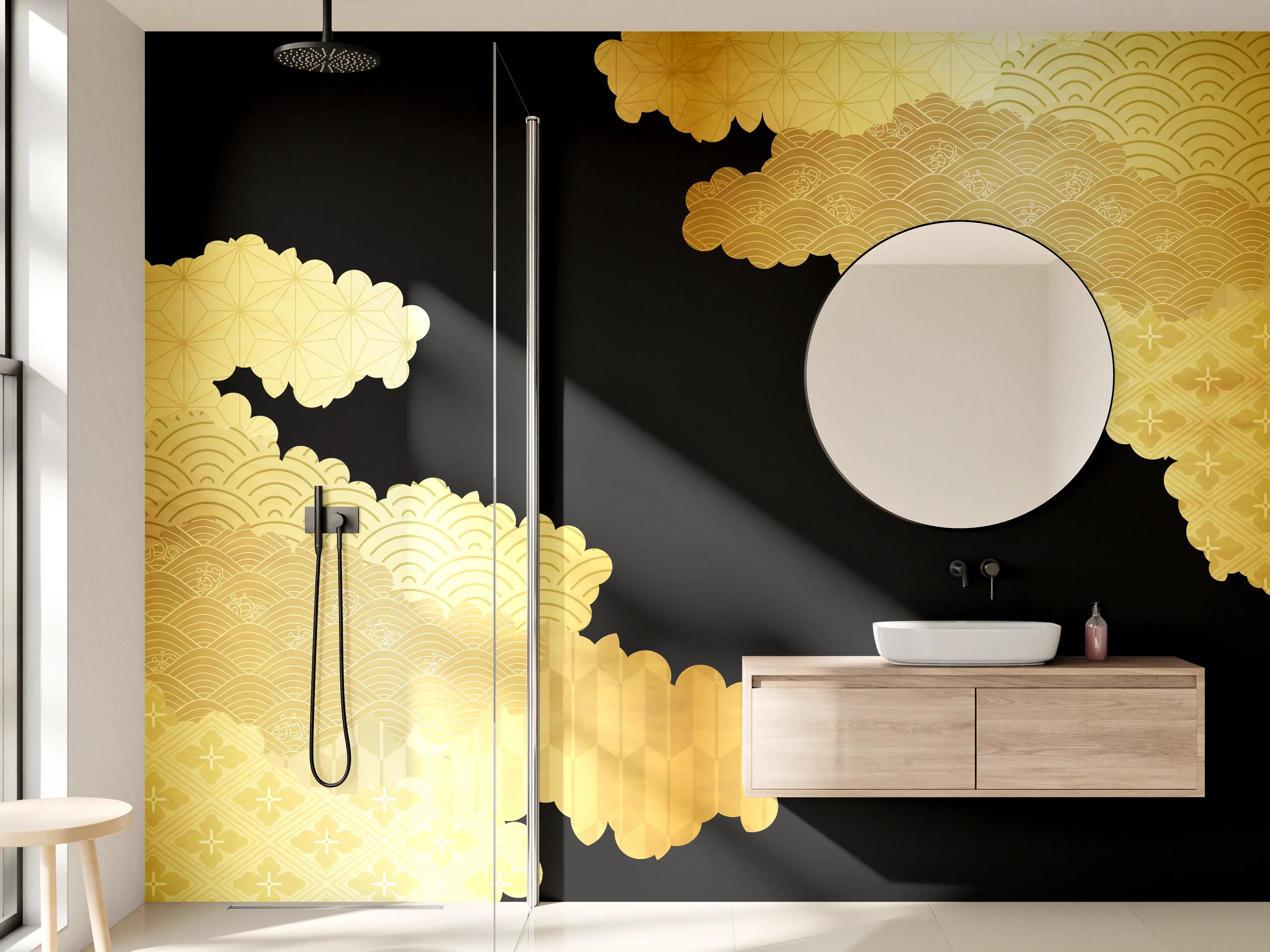 Wandverkleidung Bad - Goldenes Wolkendesign Muster