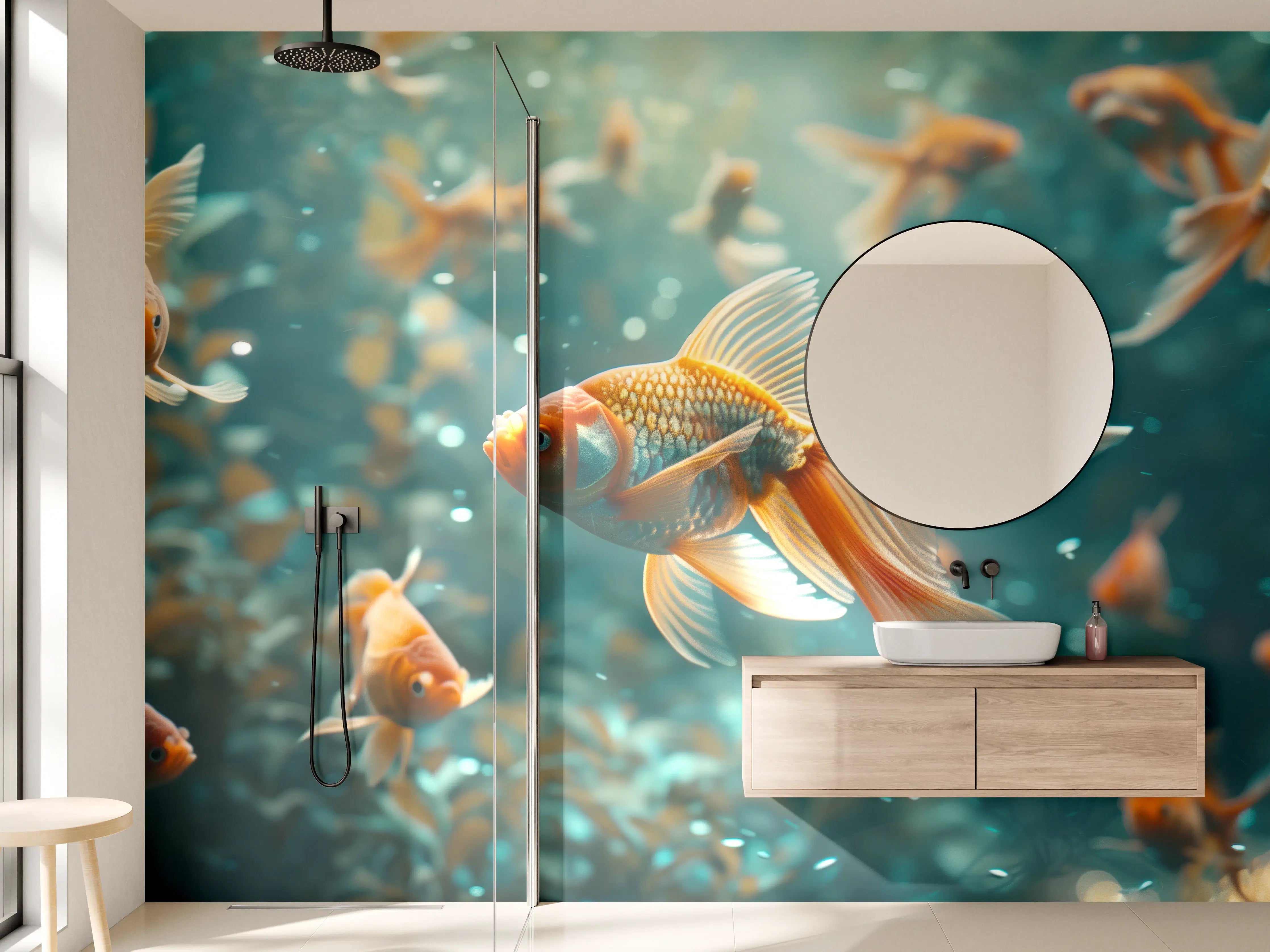 Wandverkleidung Bad - Goldfische Türkis-Orange