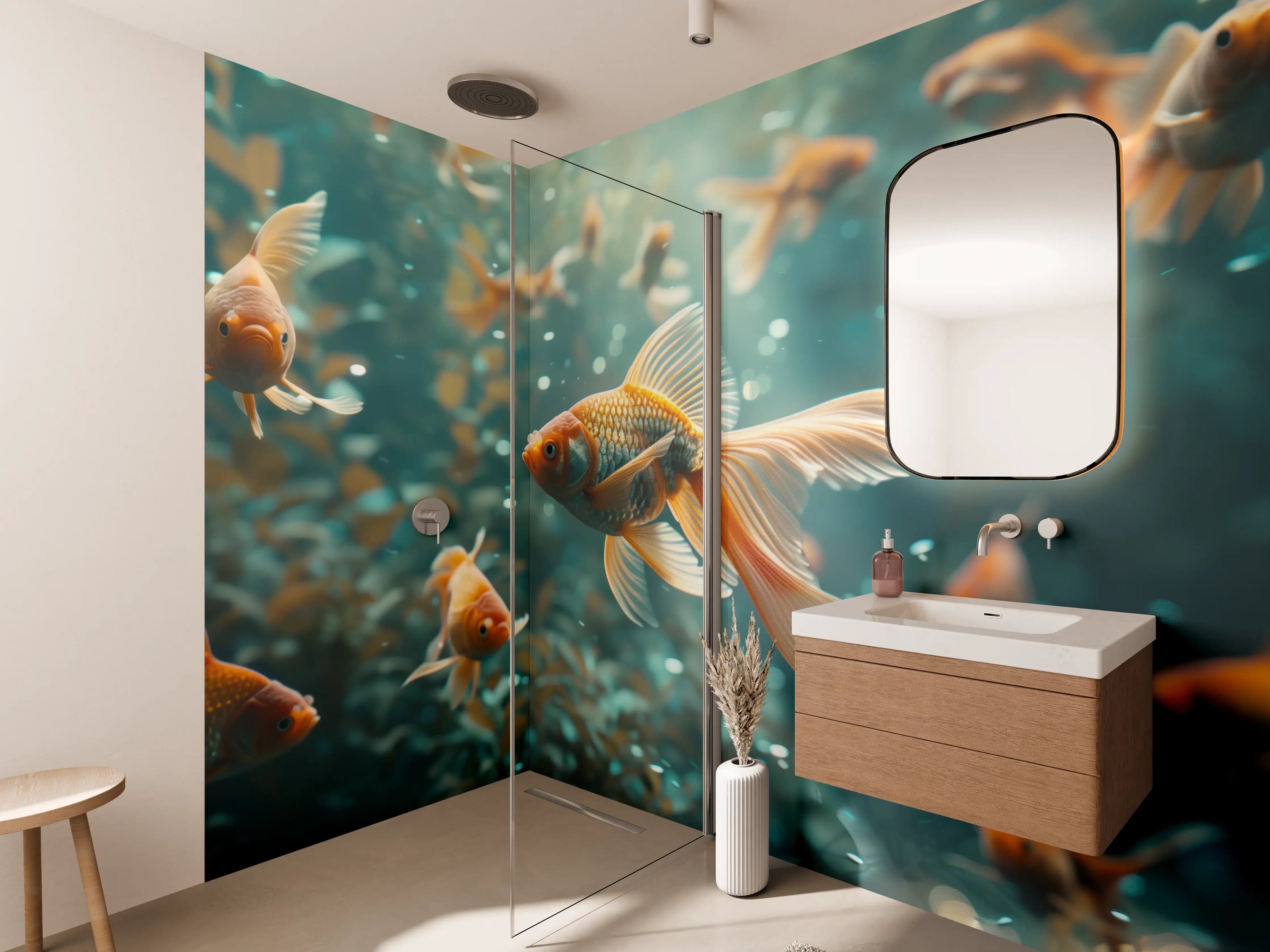 Wandverkleidung Bad - Goldfische Türkis-Orange