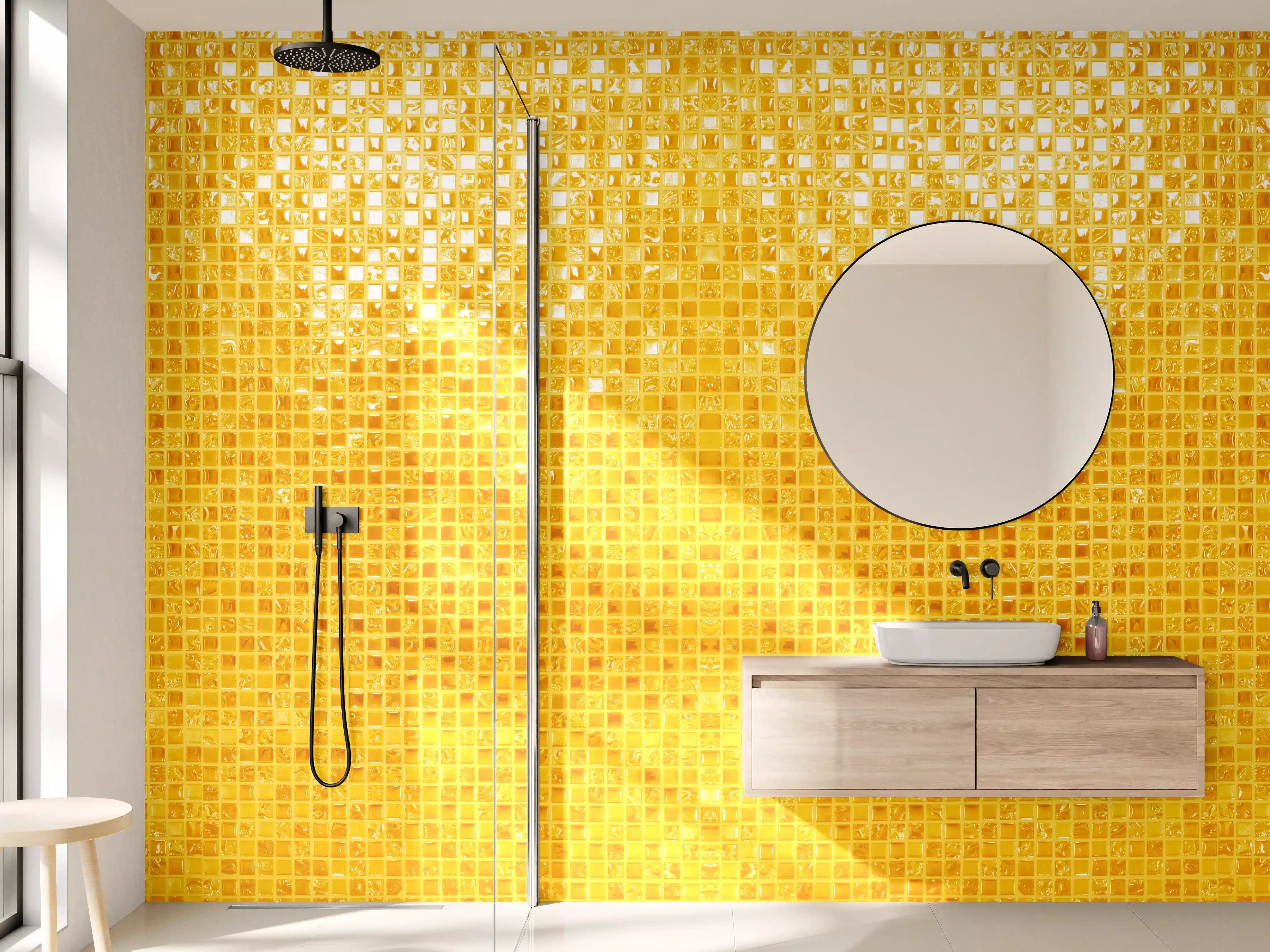 Wandverkleidung Bad - Goldgelbe Mosaikfliesen