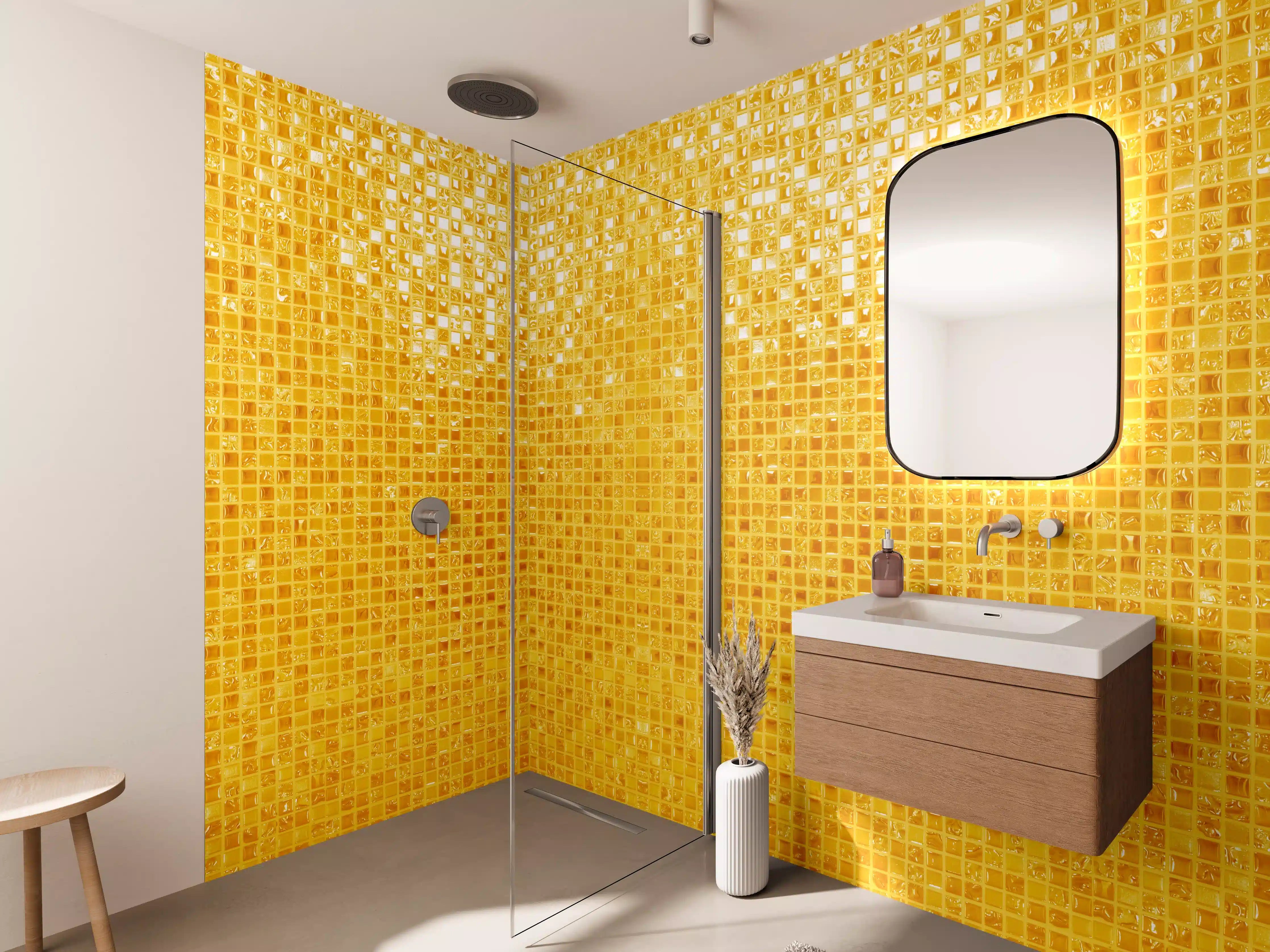Wandverkleidung Bad - Goldgelbe Mosaikfliesen