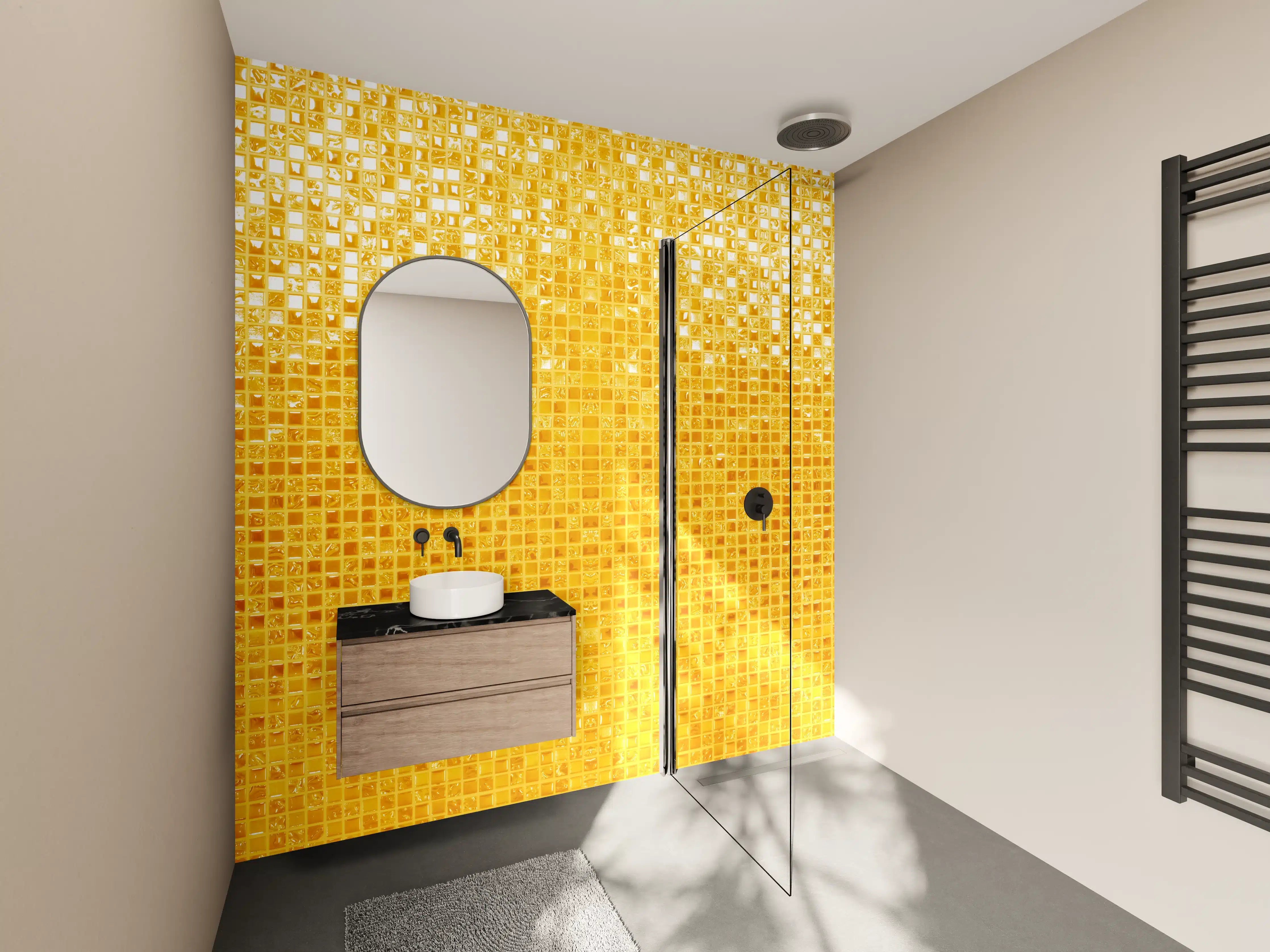 Wandverkleidung Bad - Goldgelbe Mosaikfliesen