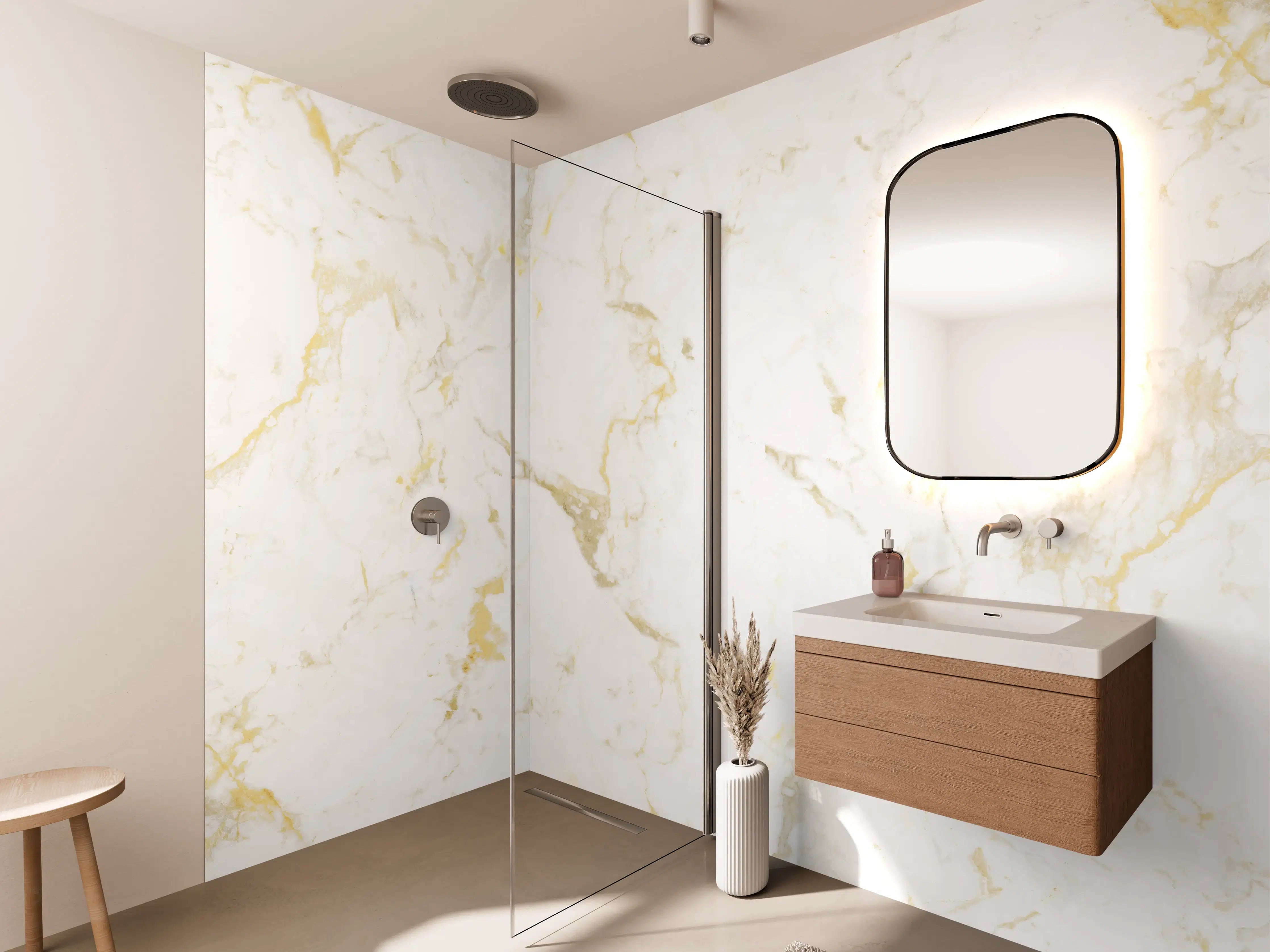 Wandverkleidung Bad - Goldmarmor Textur 