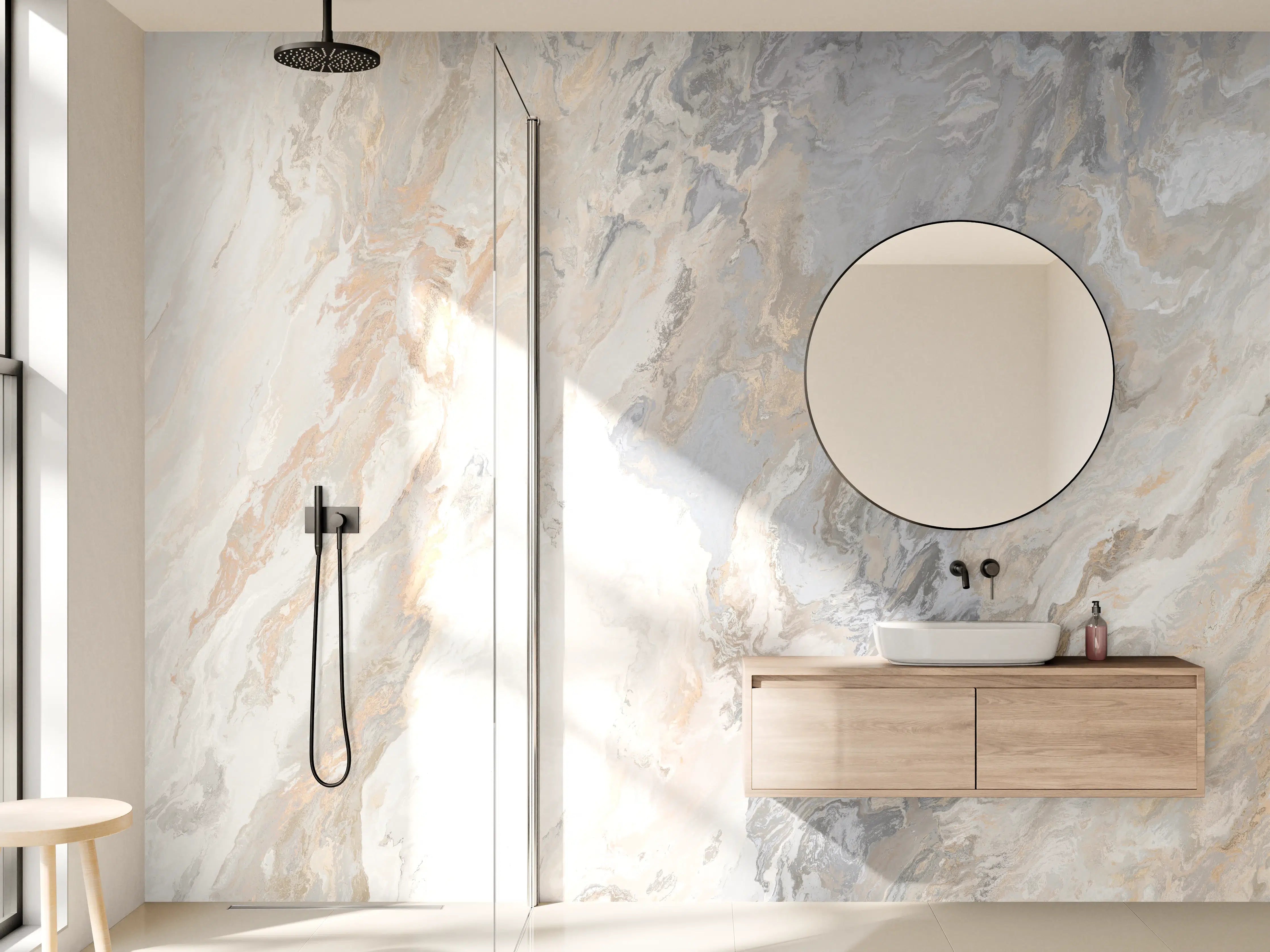 Wandverkleidung Bad - Gräulich-beiger matter Marmor