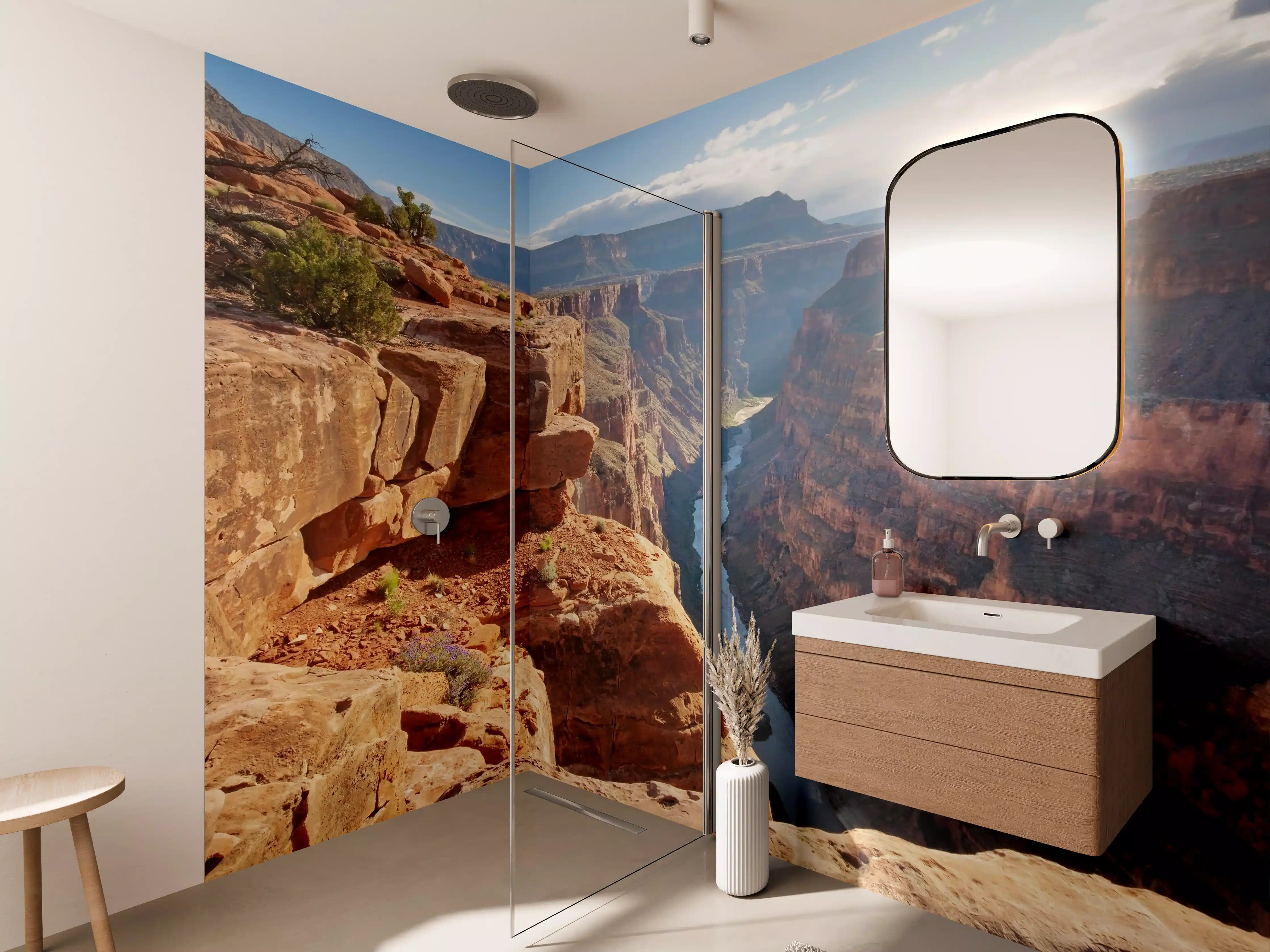 Wandverkleidung Bad - Grand Canyon mit Fluss und Felsen in warmen Tönen